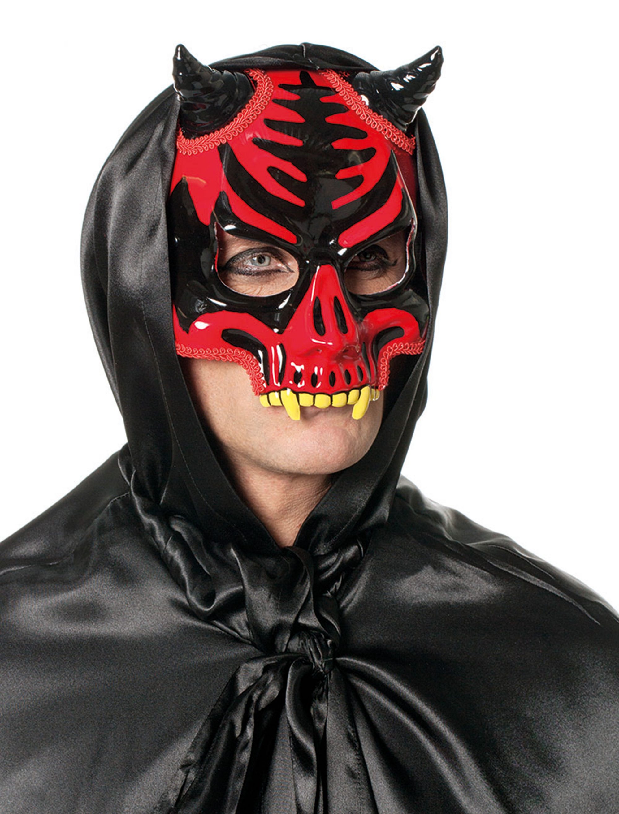 Maske Totenkopf rot/schwarz