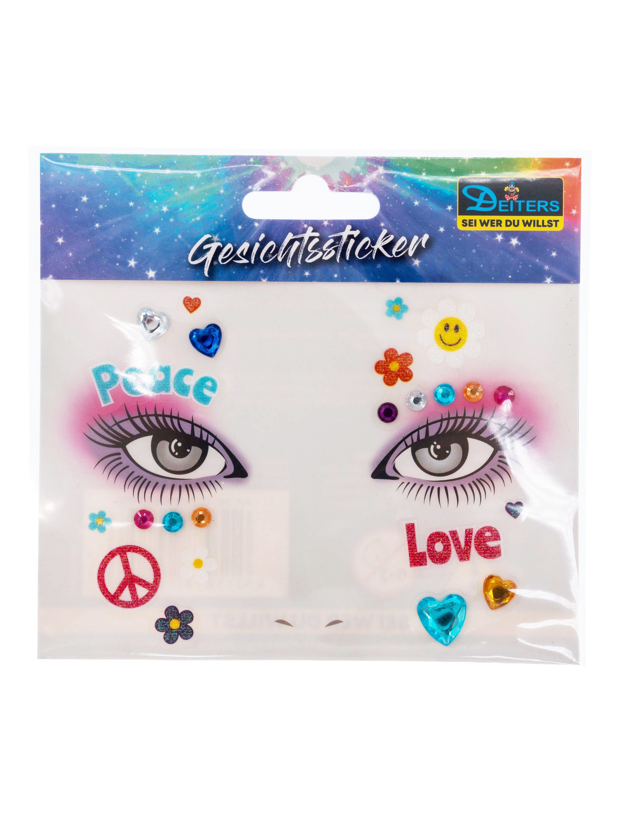 Gesichtssticker Love and Peace bunt