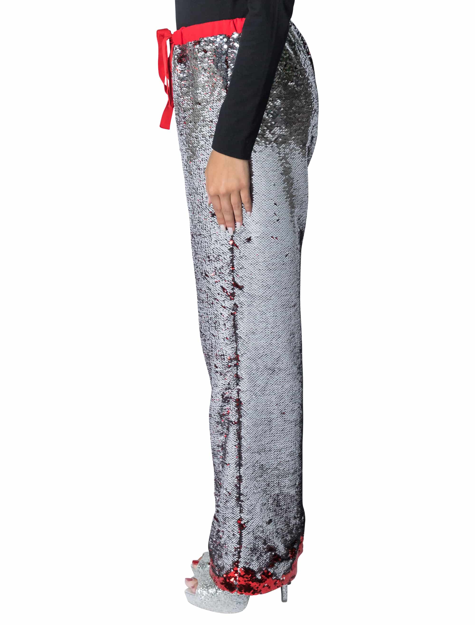 Hose mit Wendepailletten Damen rot/silber 2XL/3XL