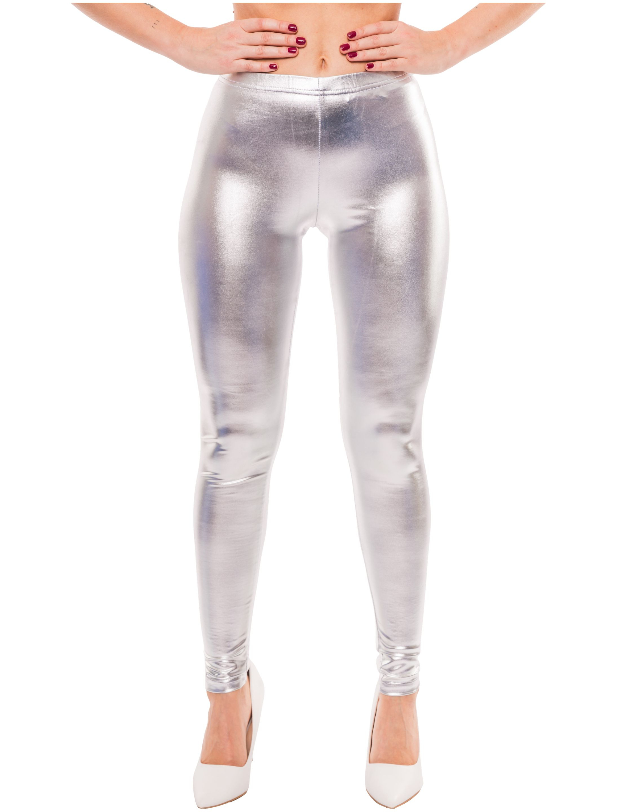 Leggings metallic Damen silber L/XL