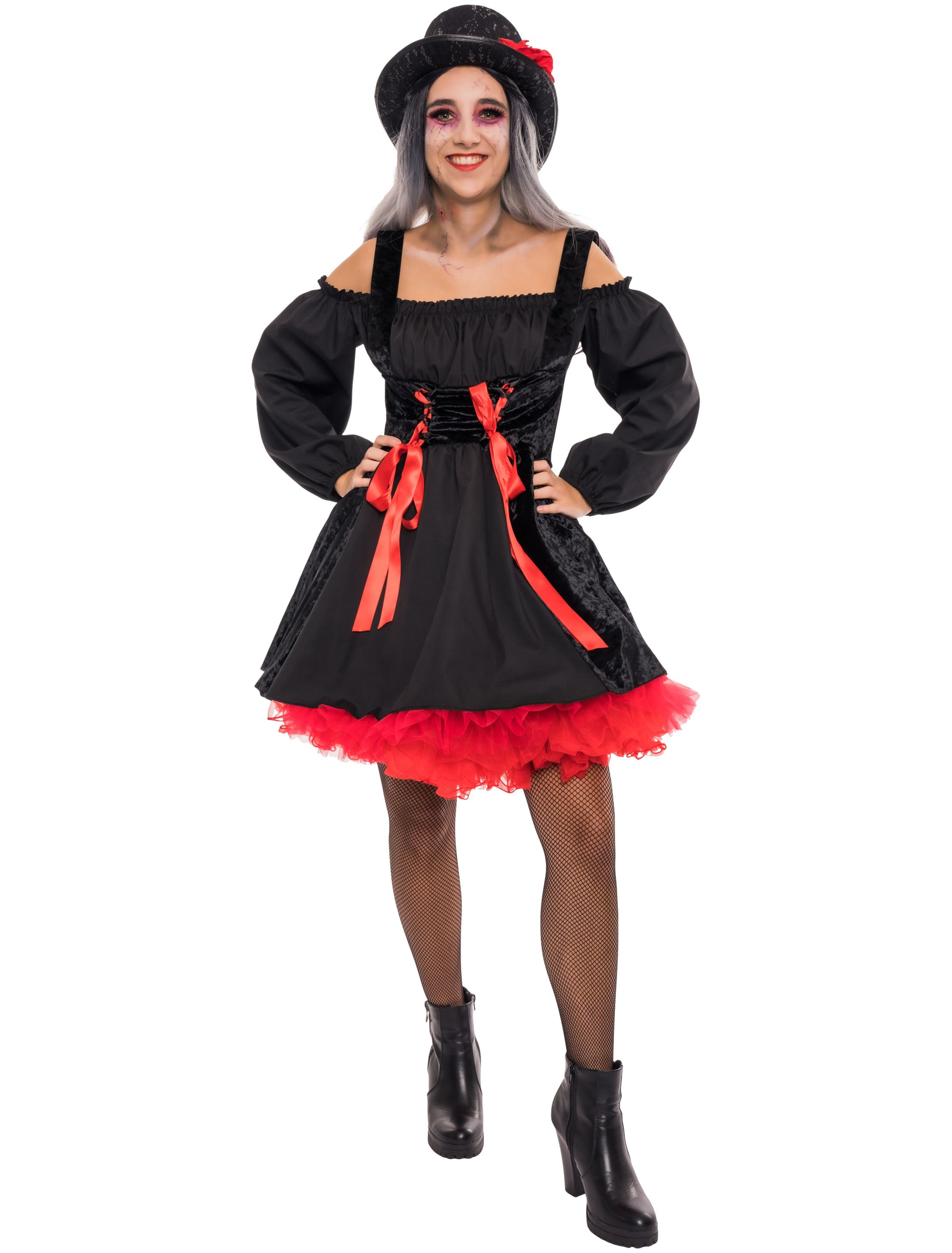 Kleid Piratin sexy Damen schwarz/rot XL