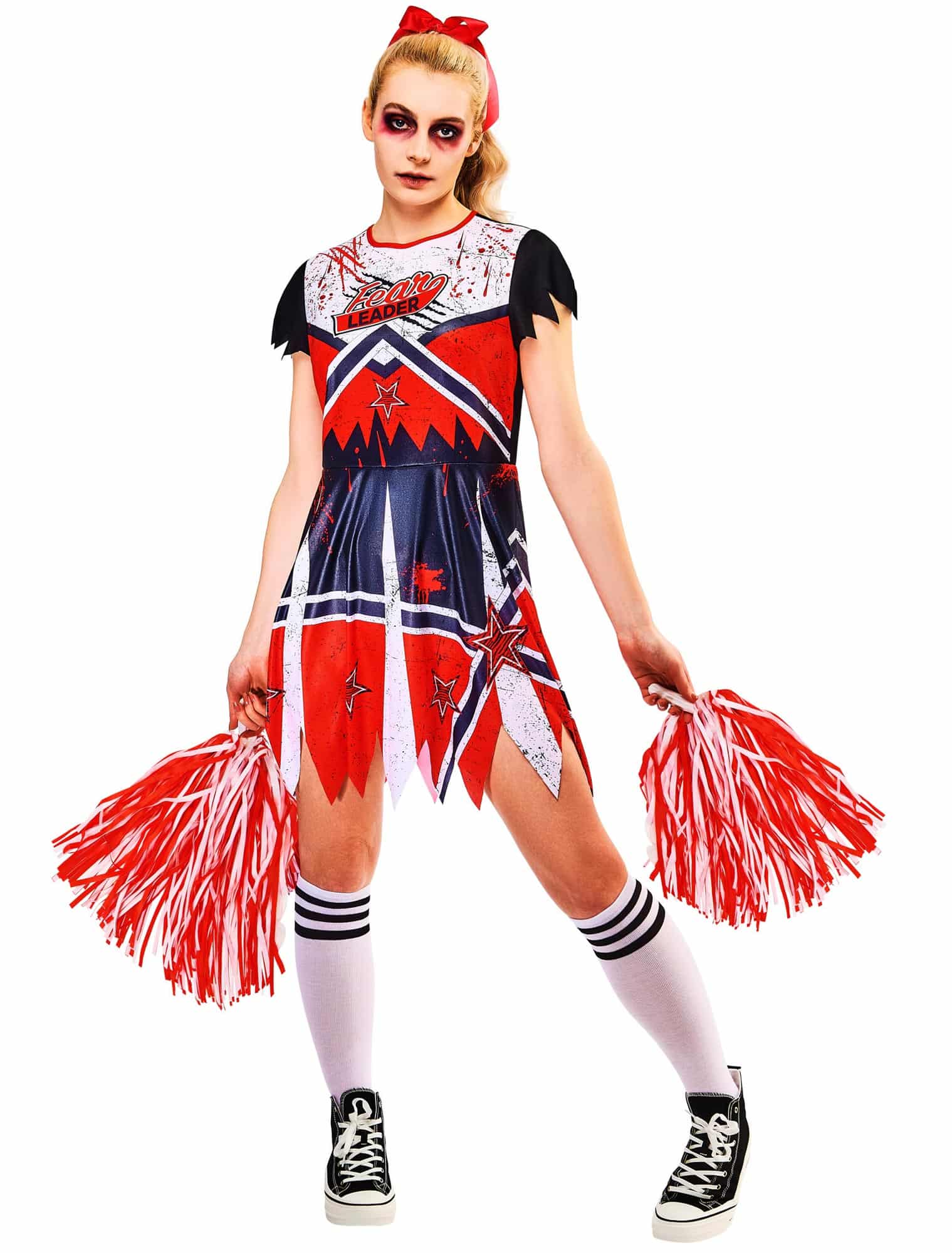 Kleid Zombie Cheerleader 2-tlg. Damen schwarz/weiß/rot L