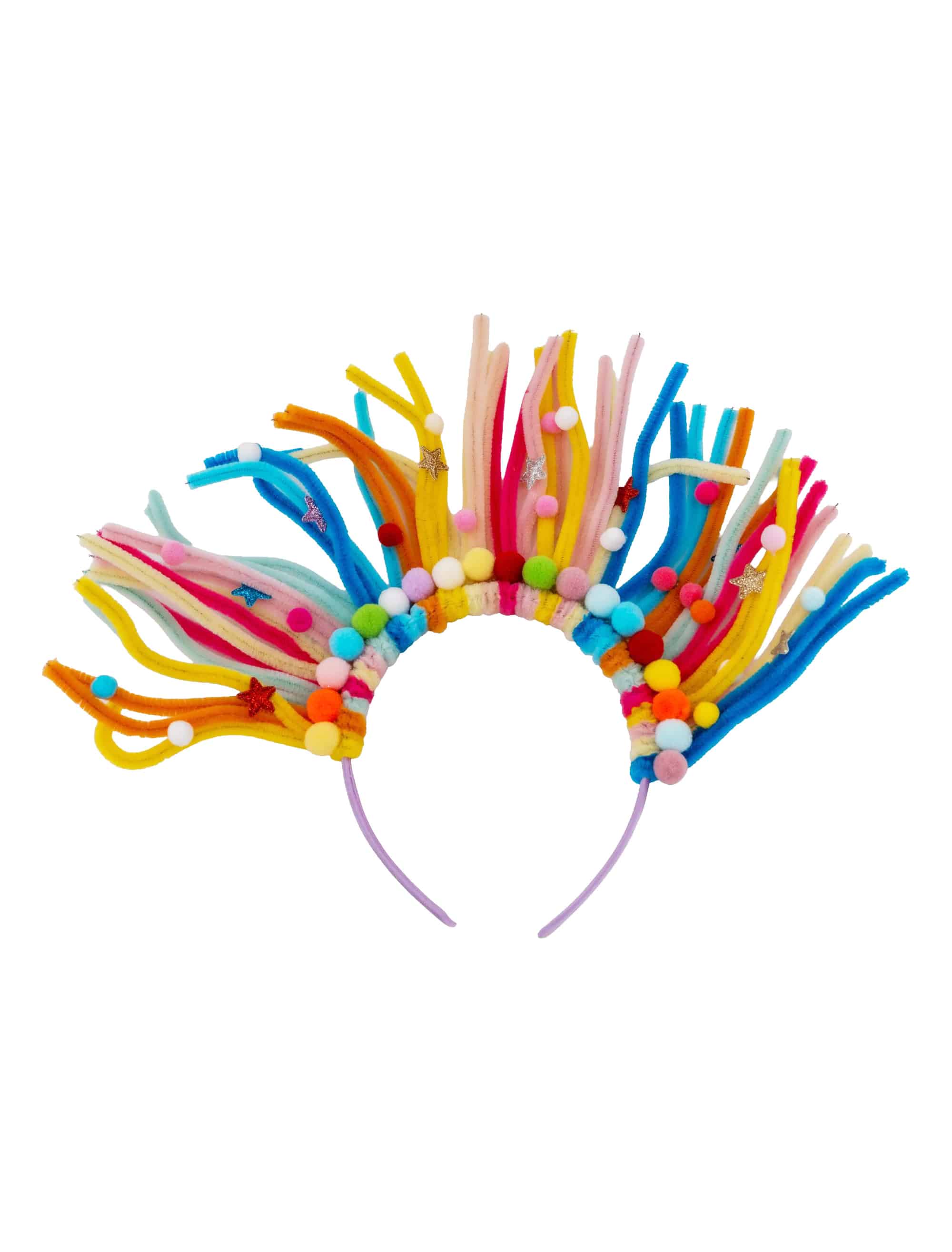 Haarreif mit Sternen und Pompoms bunt