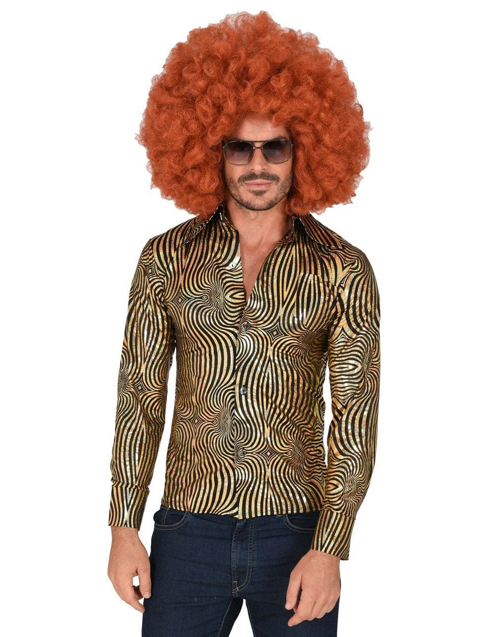 Hemd 70s Disco Herren gold S/M
