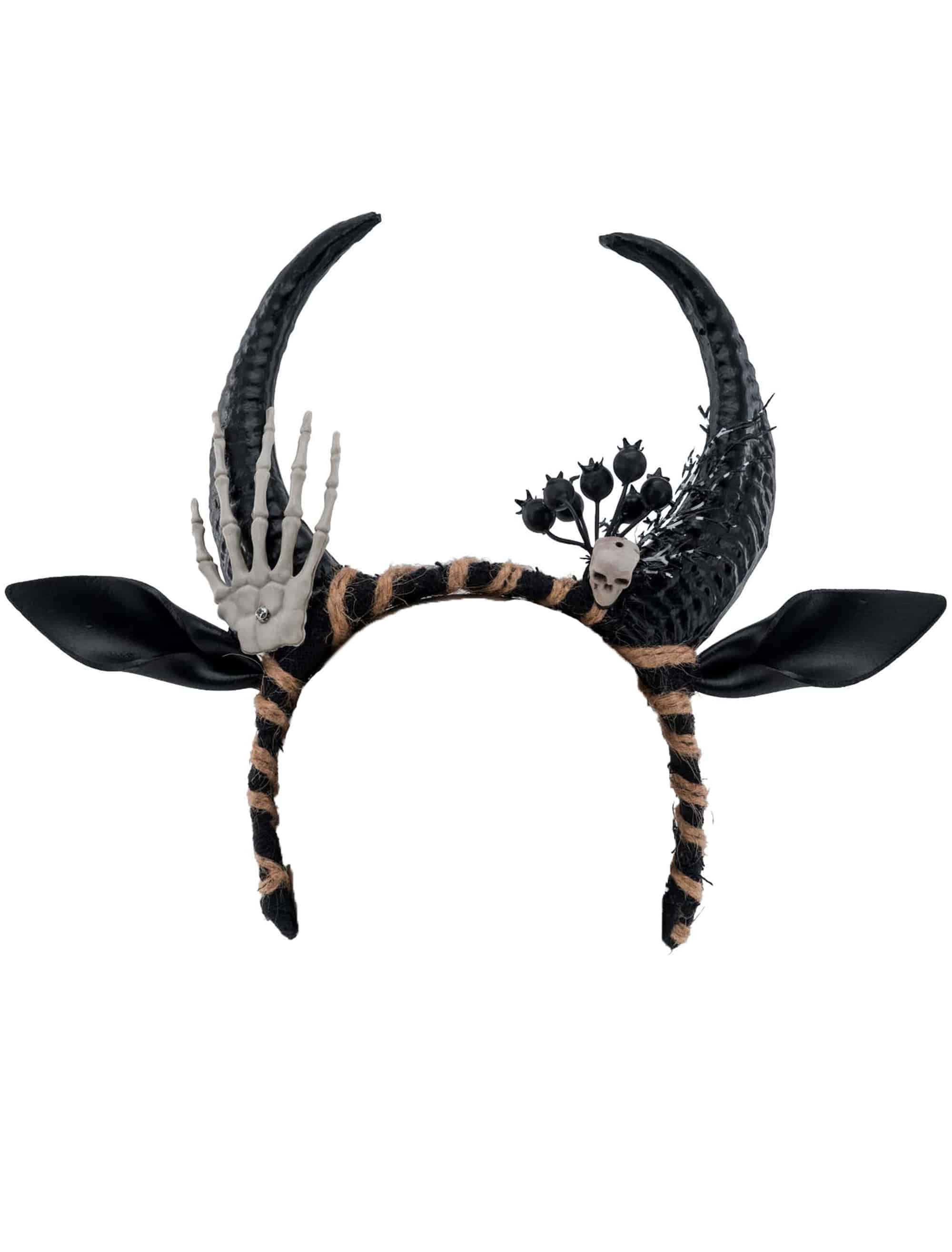 Haarreif Voodoo-Hörner mit Ohren schwarz/beige