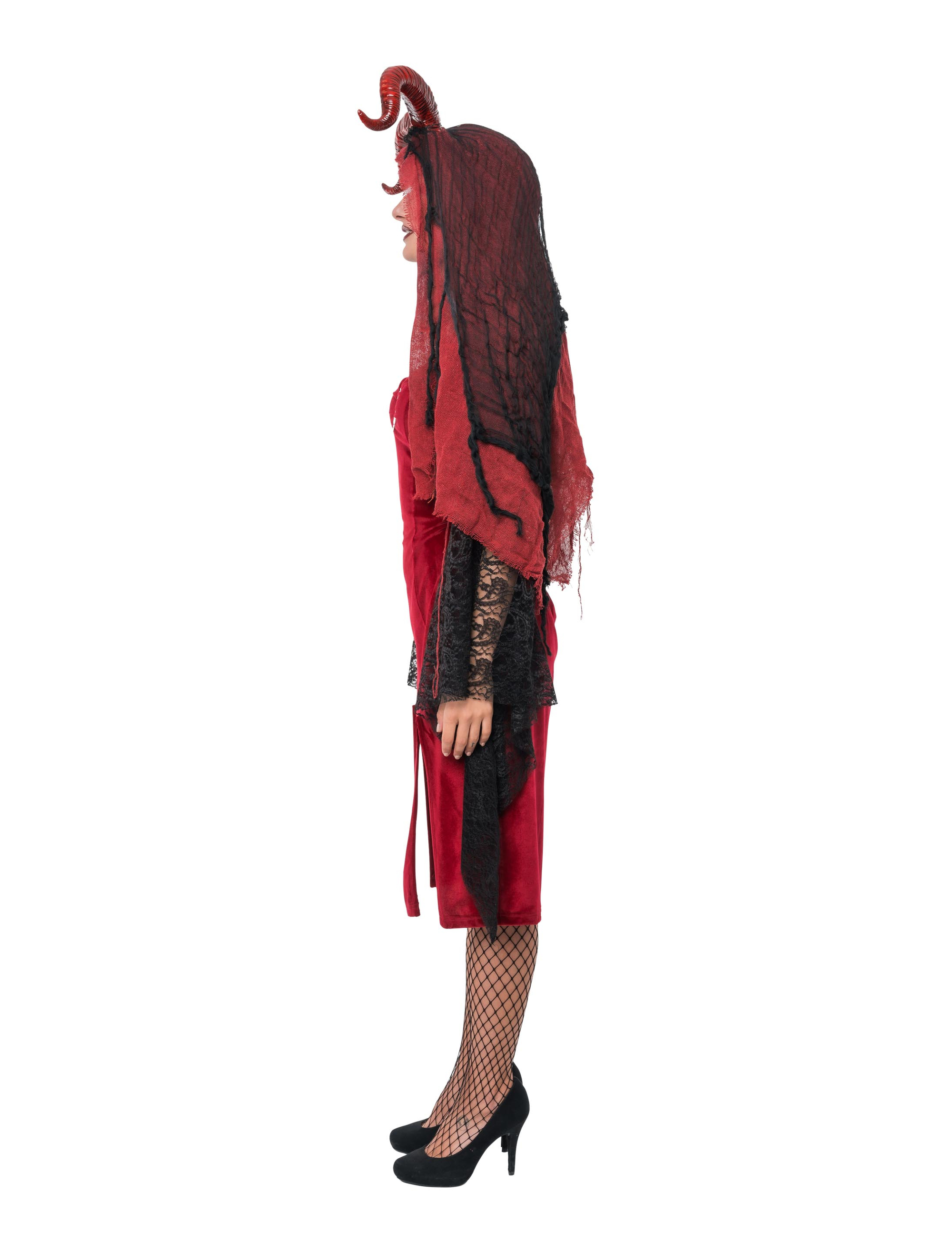 Kleid Samt Vampir mit Kreuz Damen rot/schwarz S/M