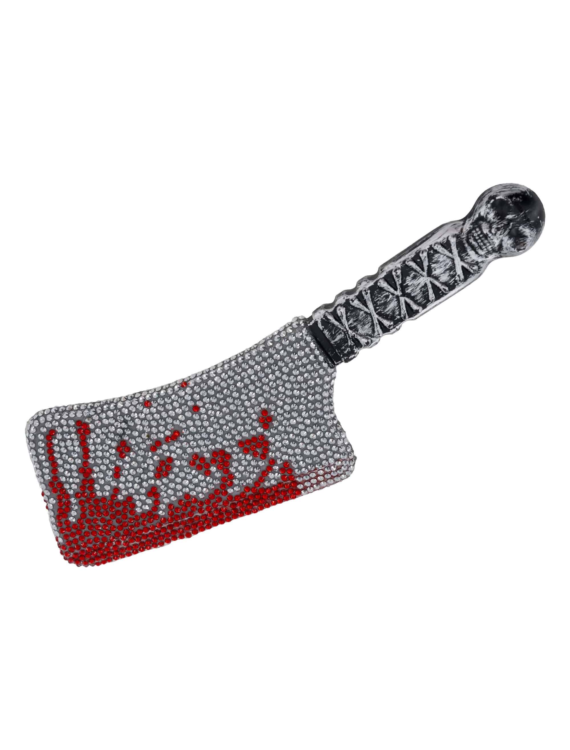 Hackebeil mit Strass 35cm Blutspritzer schwarz/silber
