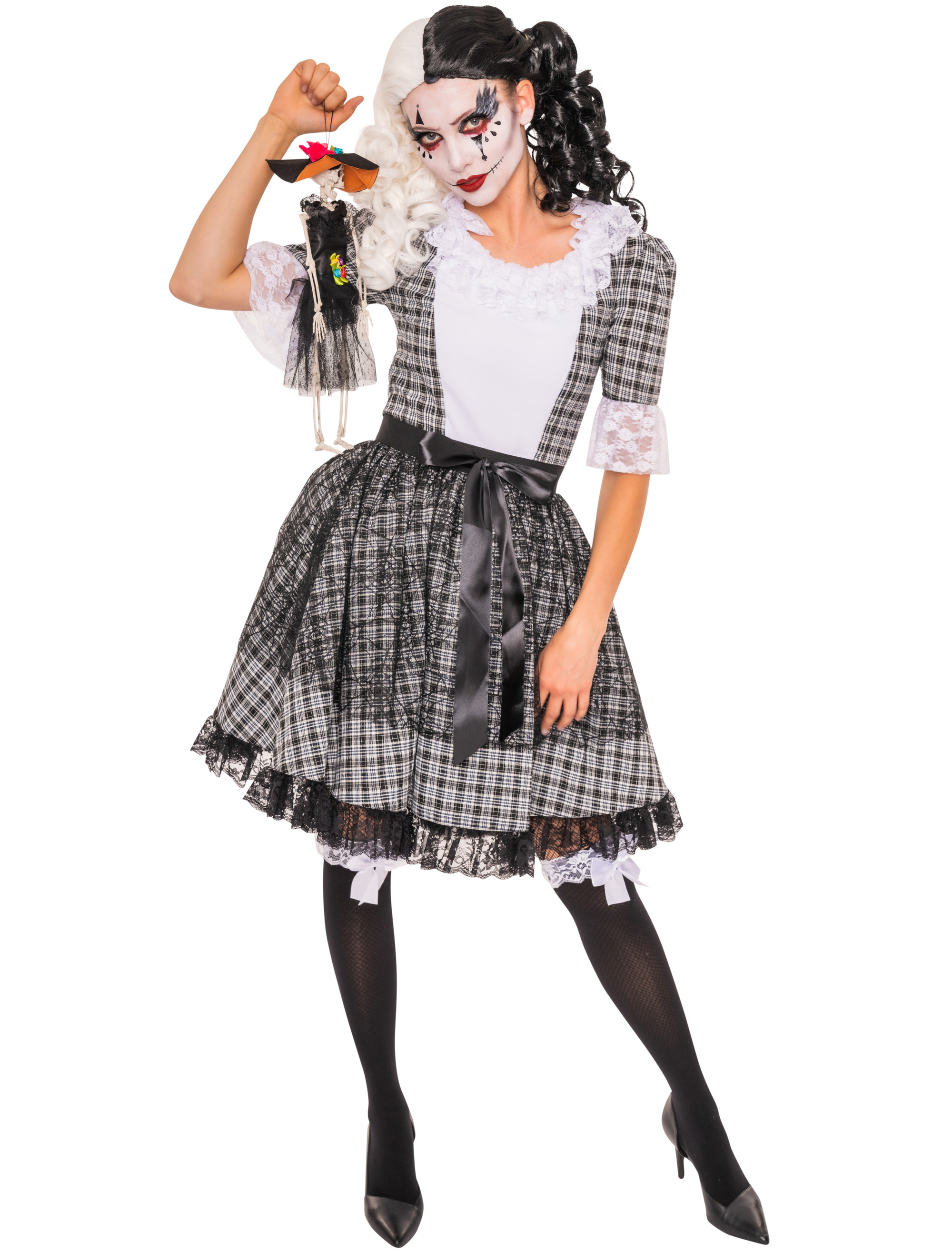 Kleid Horrorpuppe schwarz/weiß XL