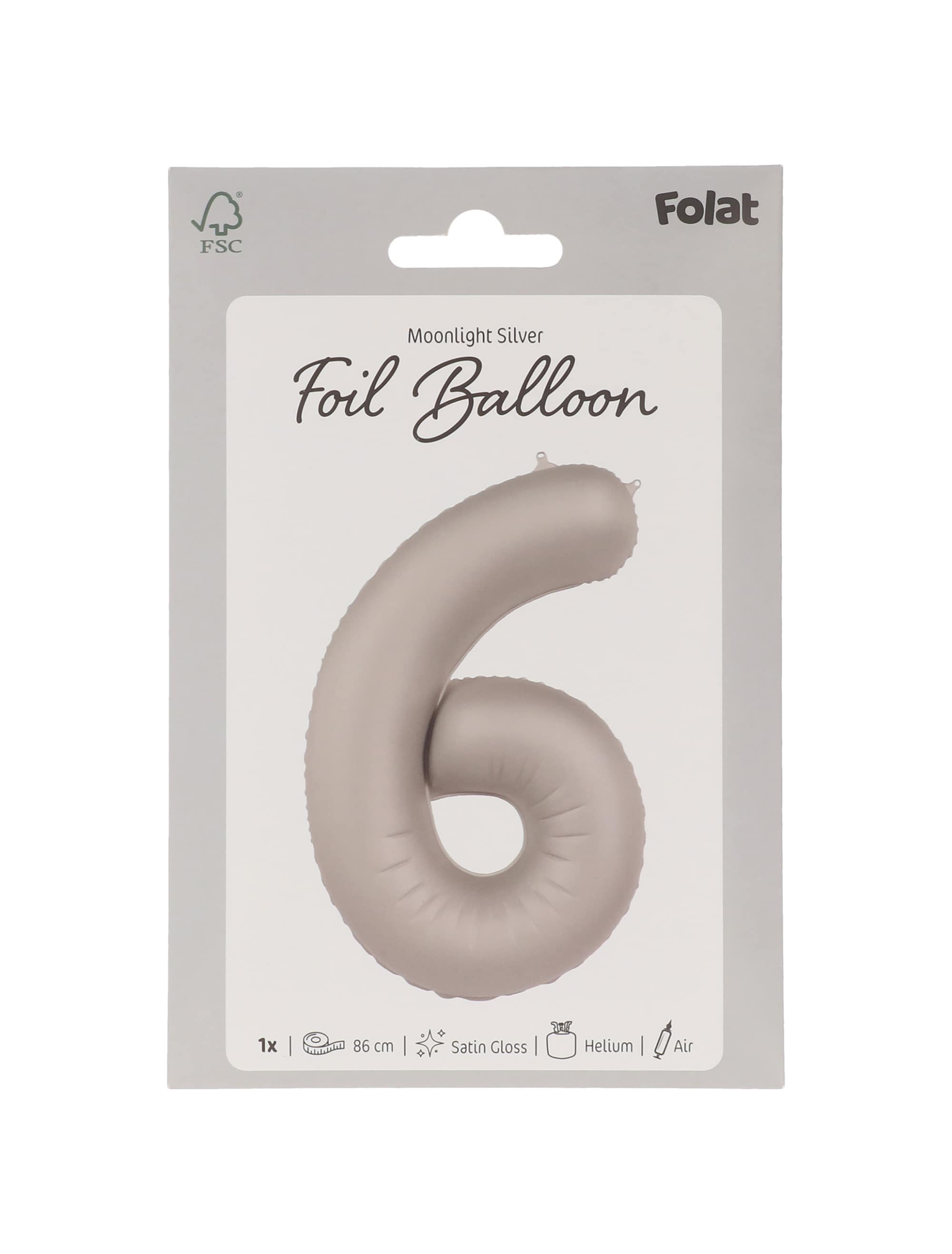 Folienballon Zahl 6 L matt silber