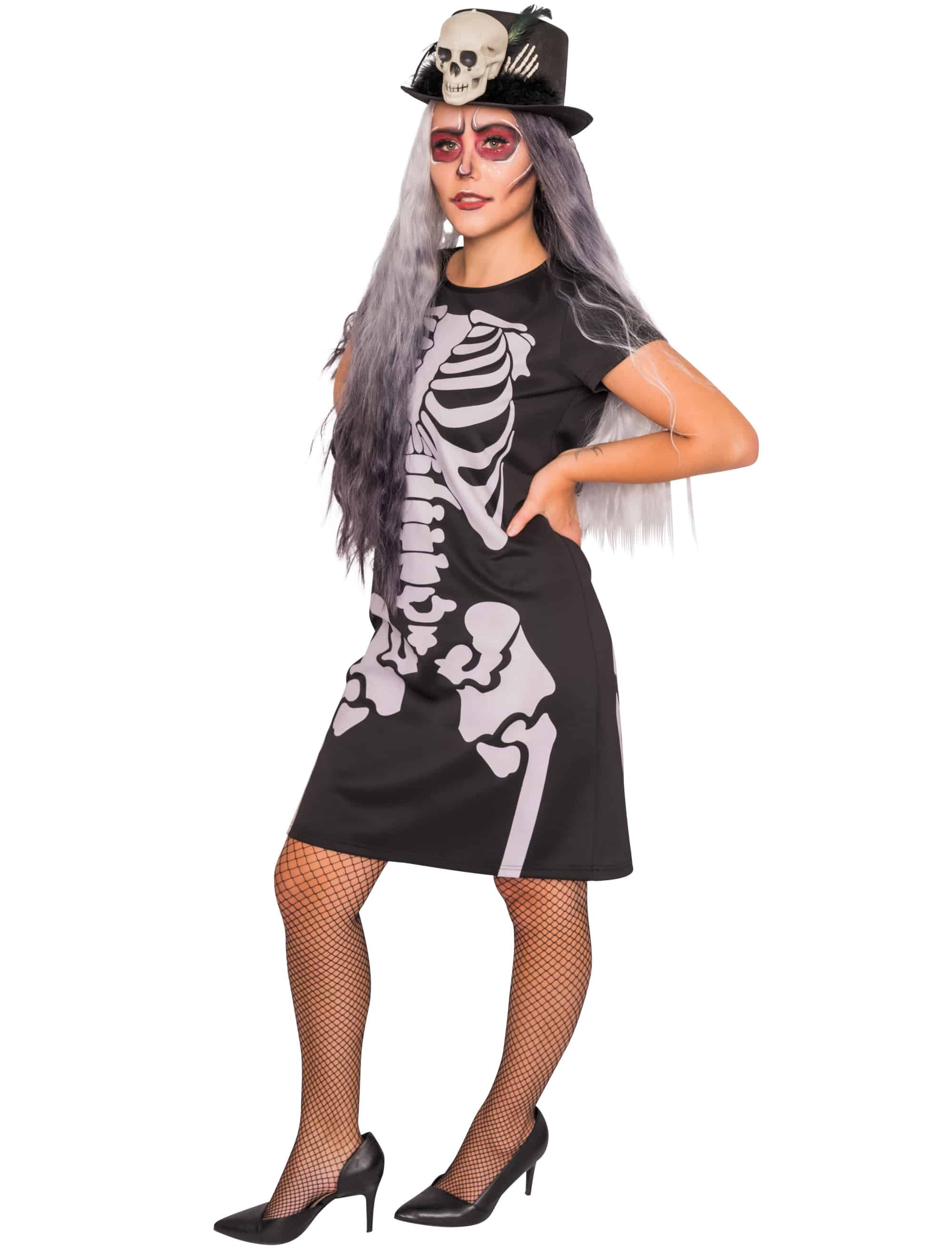 Kleid mit Skelett Damen schwarz 2XL/3XL