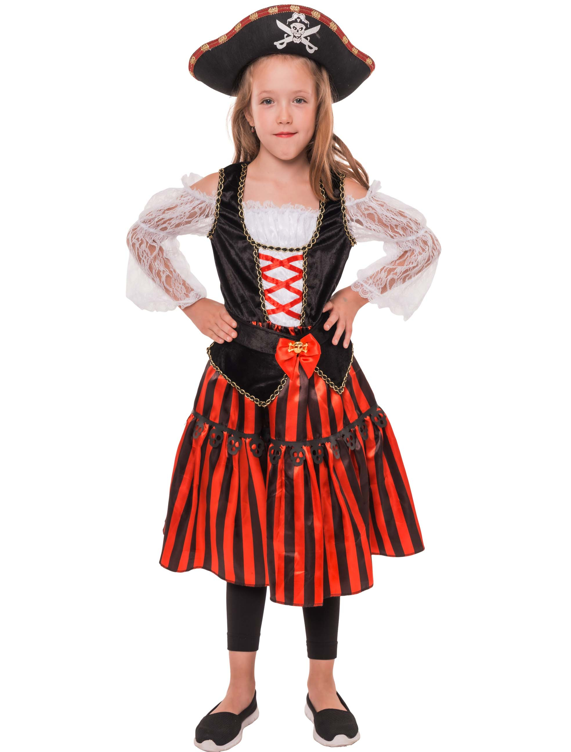 Kleid Piratin 2-tlg. Kinder schwarz/weiß/rot 4-6 Jahre