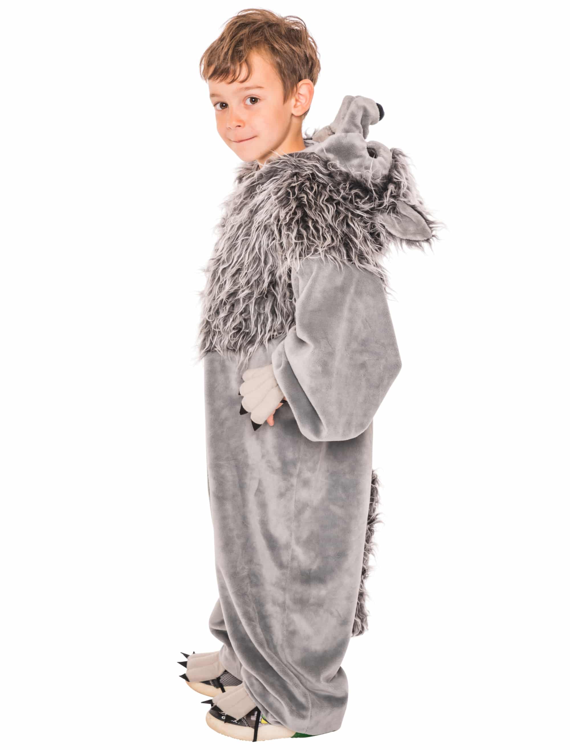 Overall Plüsch Wolf mit Maske Kinder grau 140-164