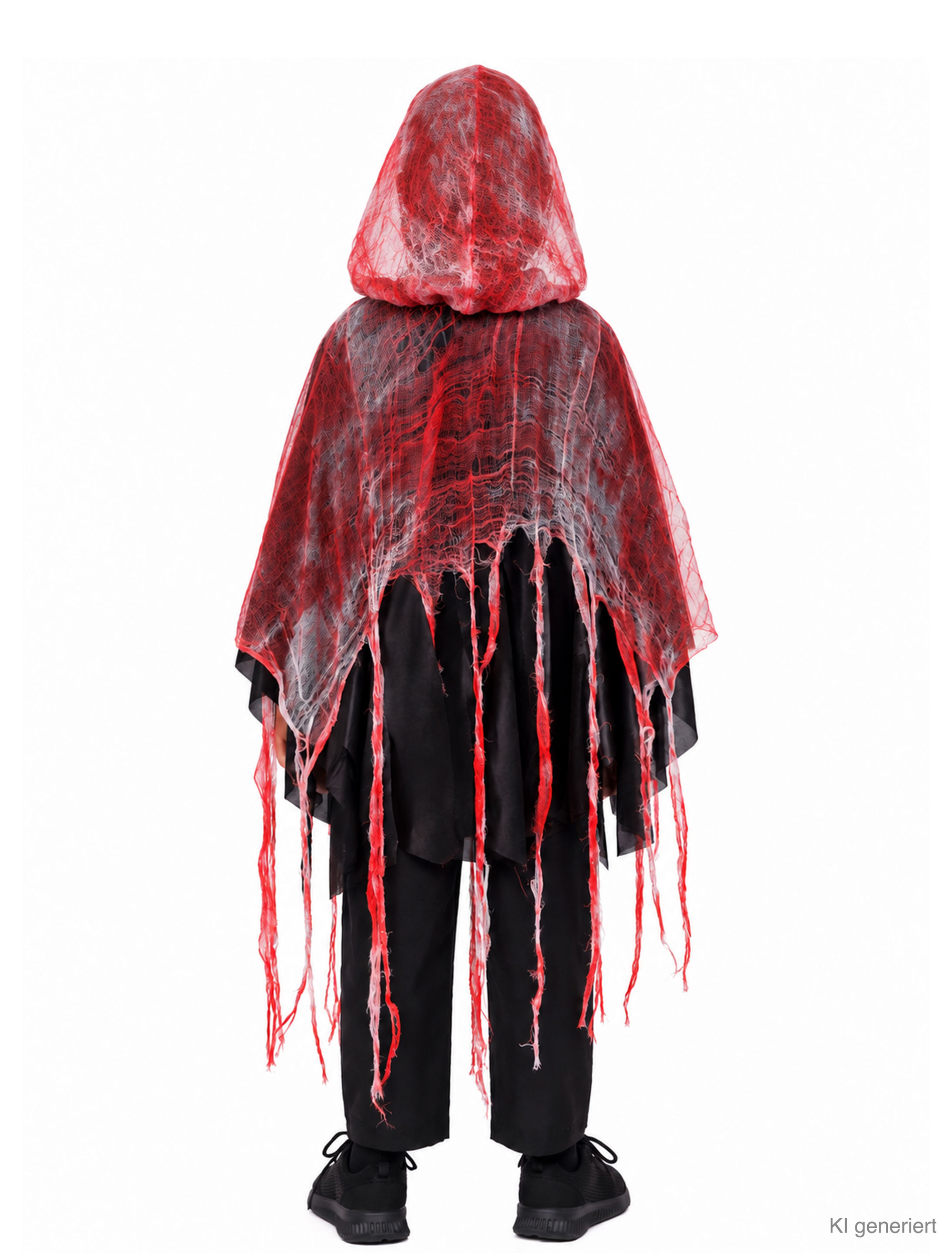 Poncho blutiger Geist mit Kapuze Kinder schwarz/rot one size