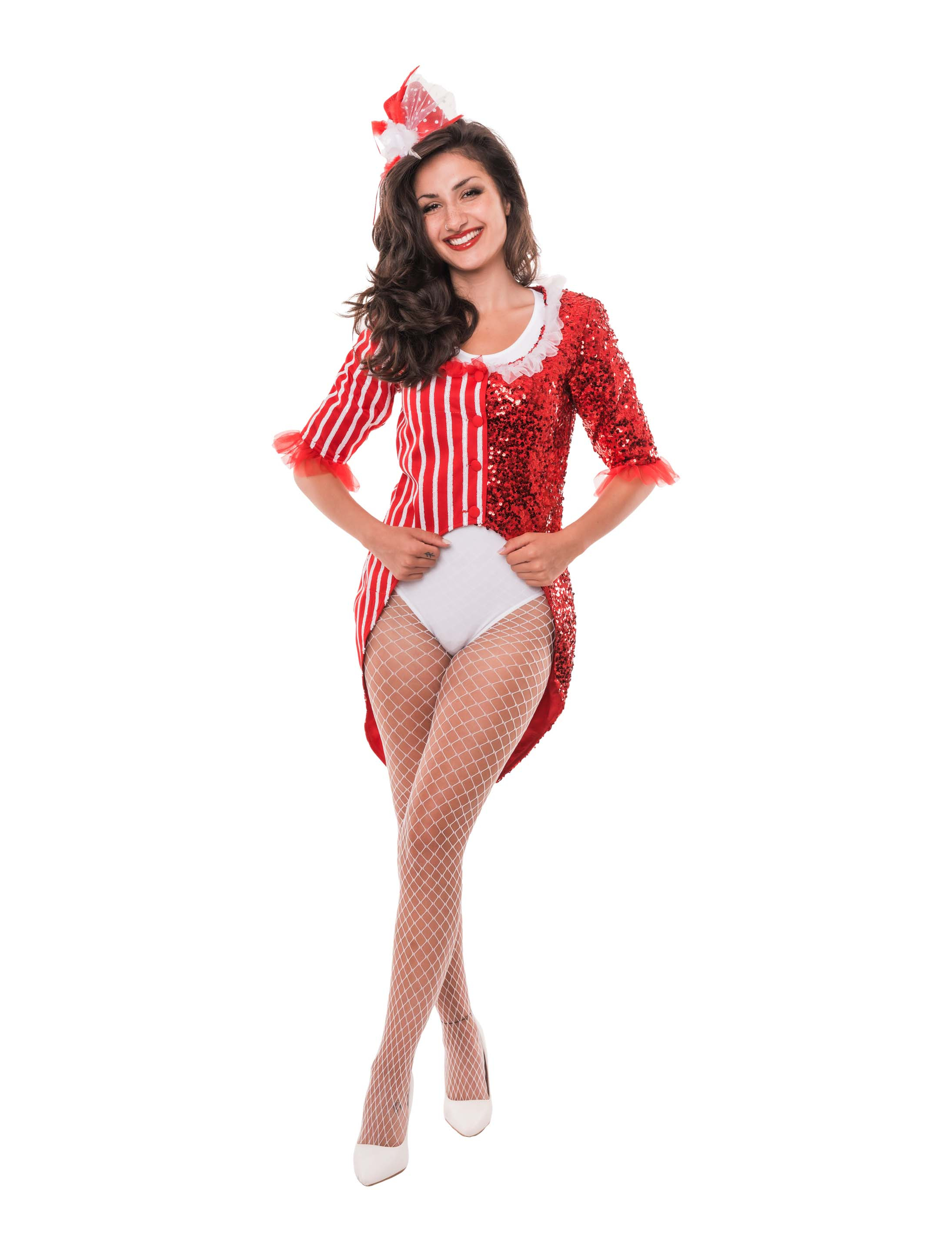 Frack Pailletten Damen rot/weiß L/XL
