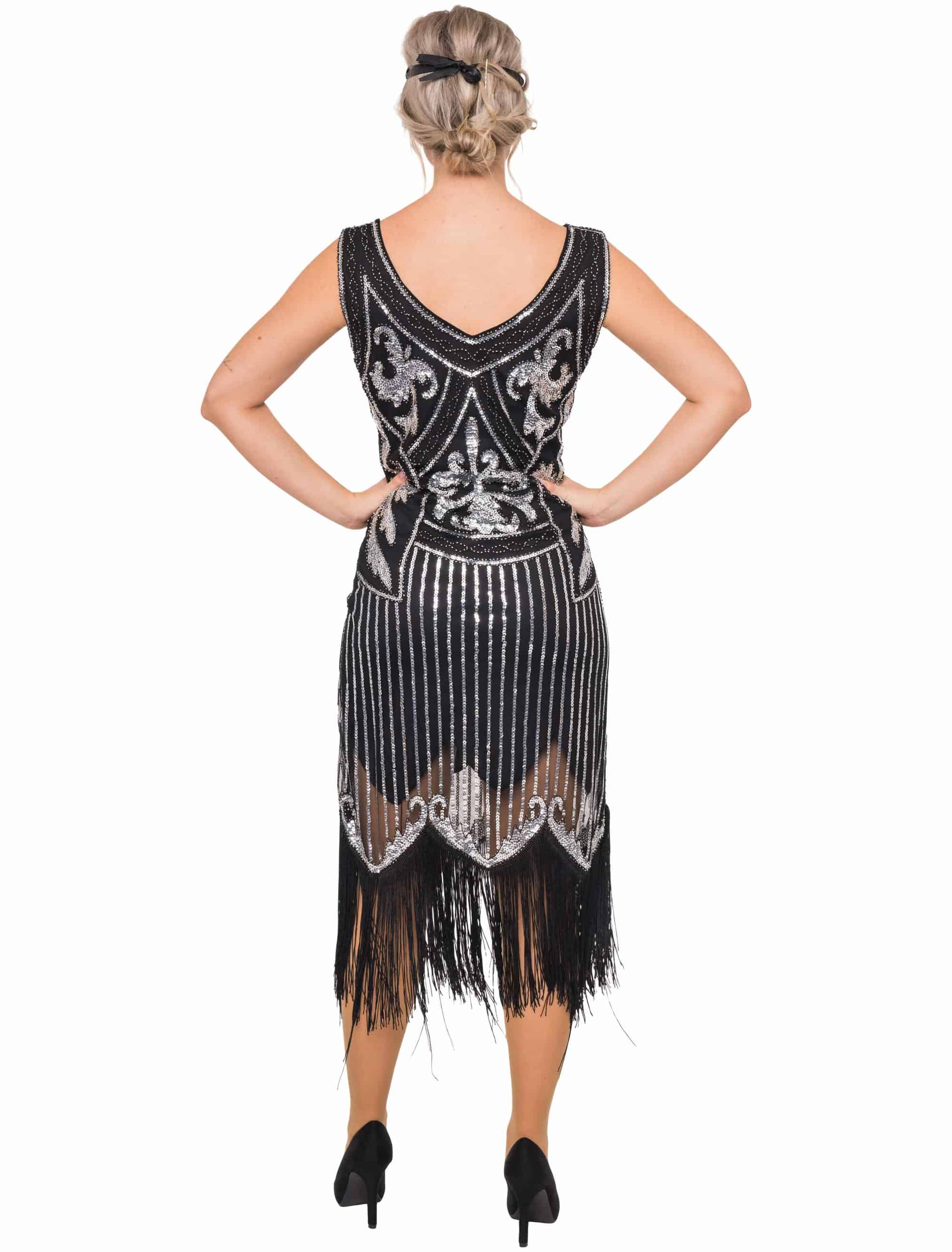 Kleid Charleston Damen schwarz/silber M