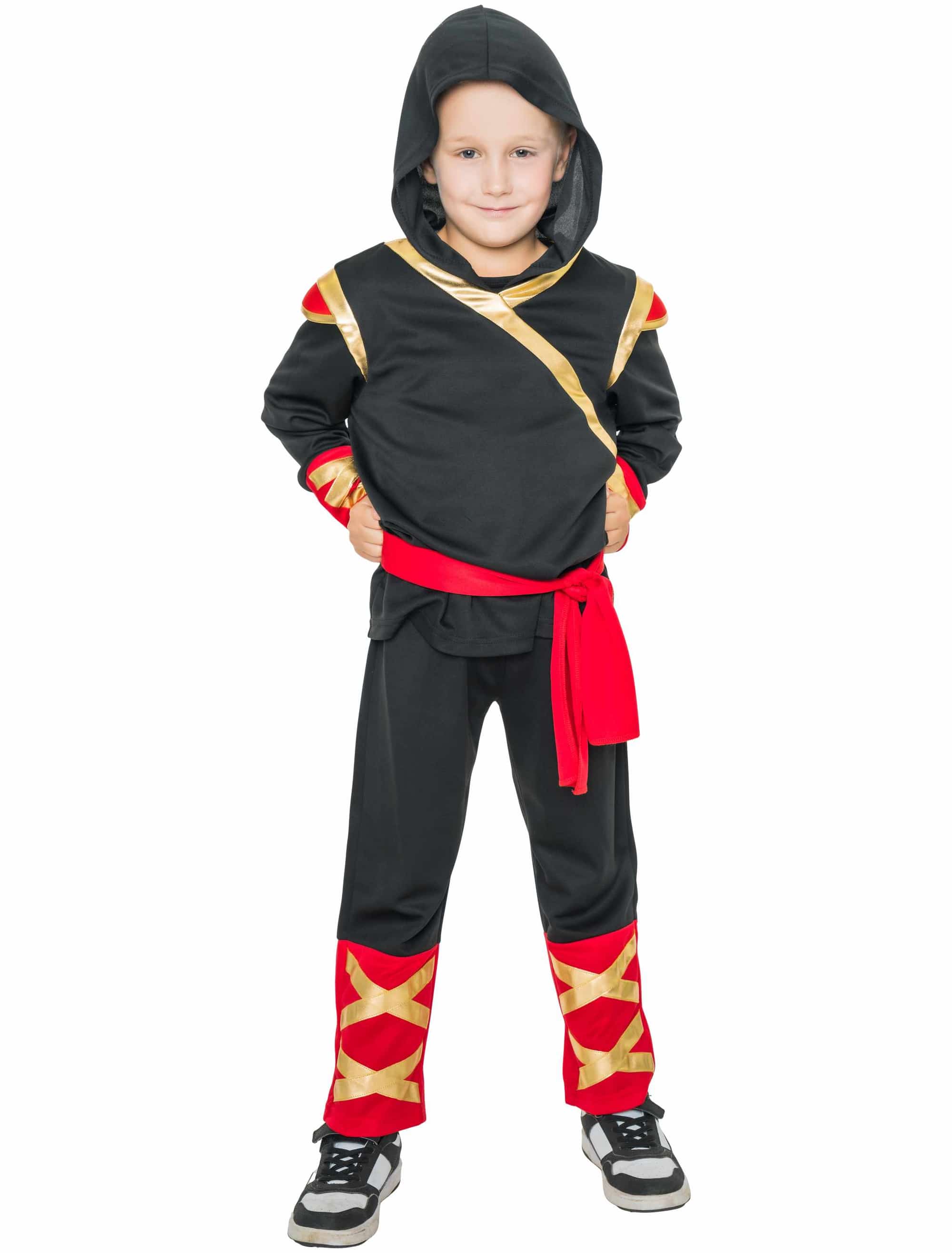 Kostüm Ninja 3-tlg. Kinder schwarz/rot/gold 128