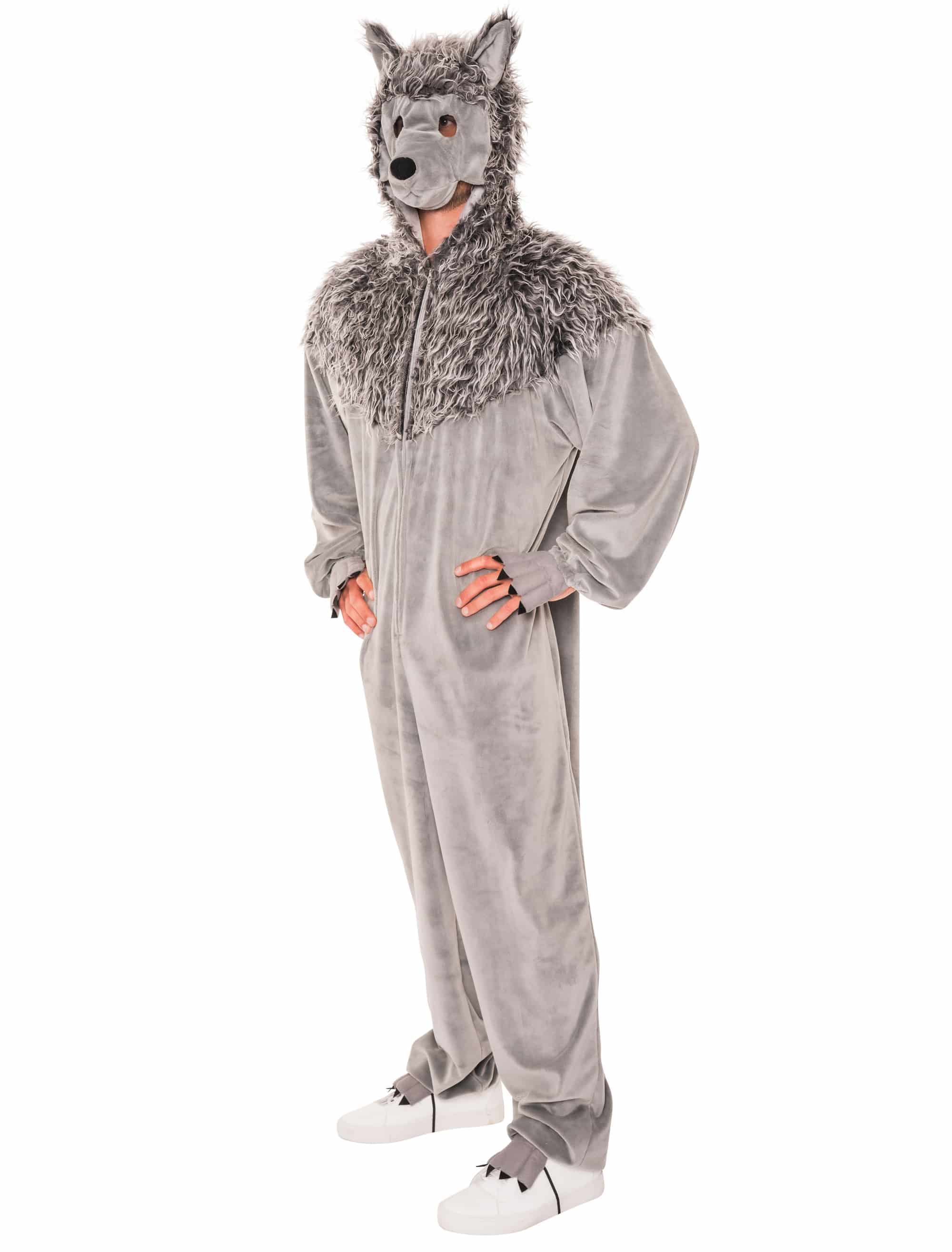 Overall Plüsch Wolf mit Maske Herren grau 56-58
