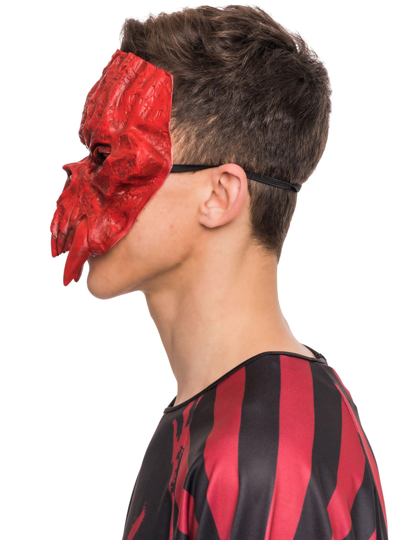 Latexmaske 1/2 Dämon rot