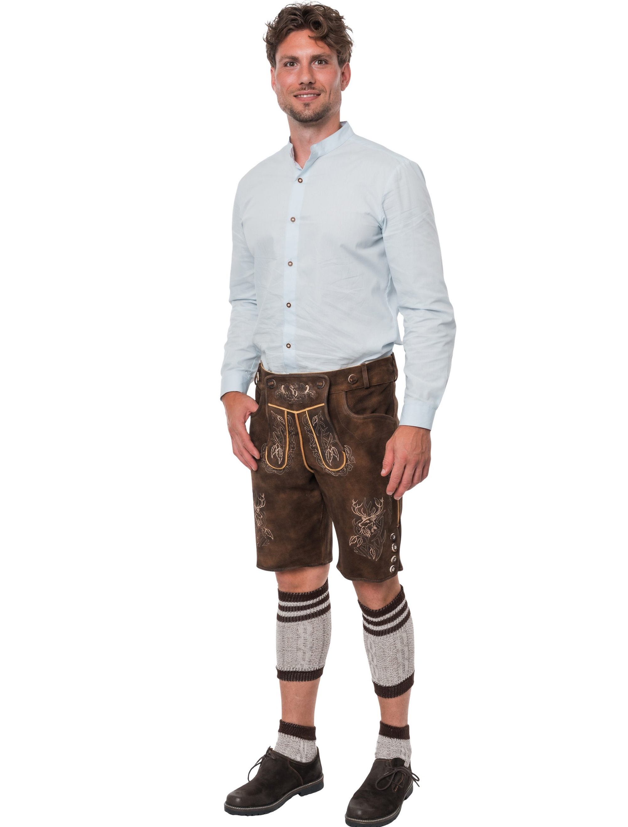 Lederhose kurz mit Hirsch Herren braun 2XL