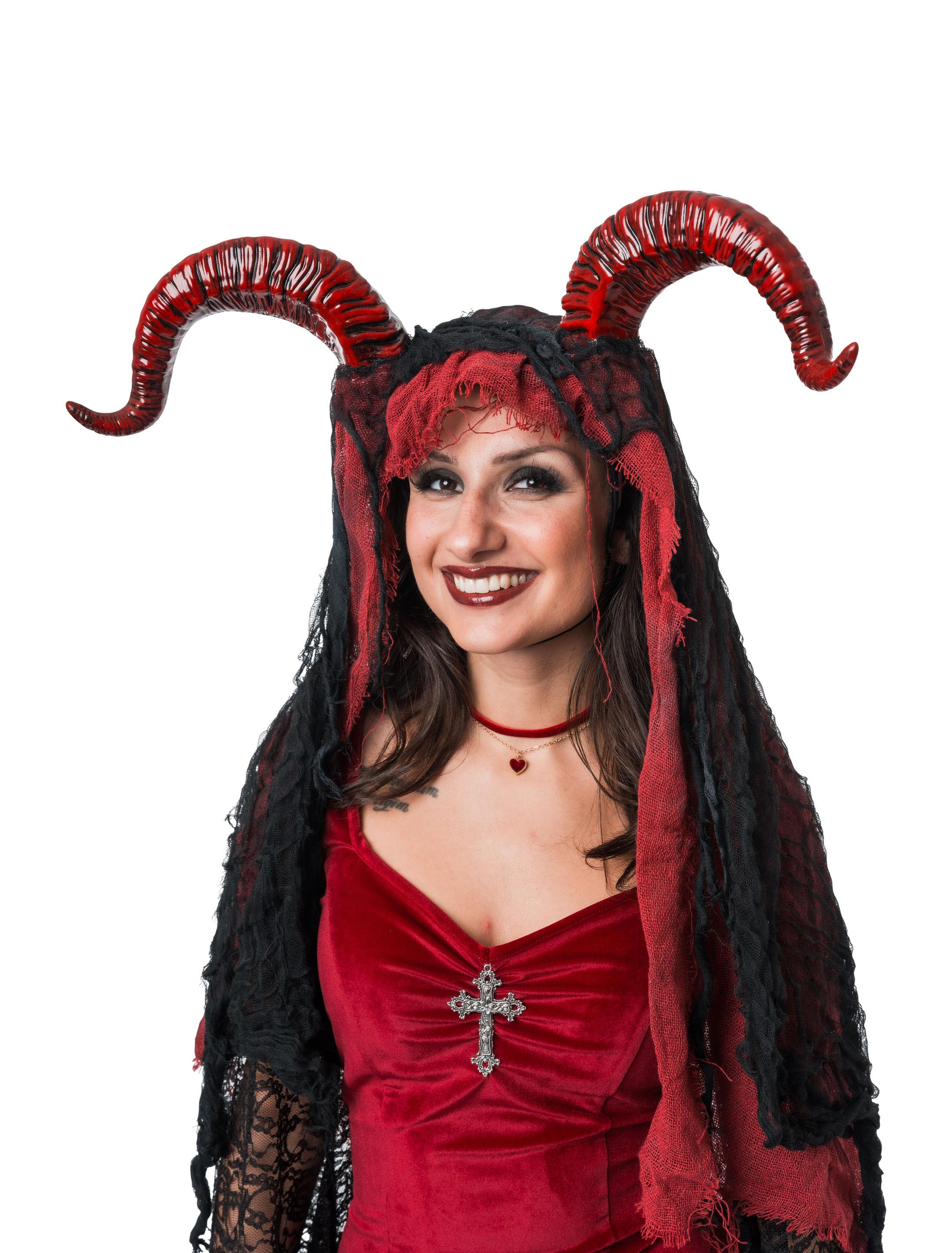 Haarreif Teufelshörner mit Tuch rot/schwarz