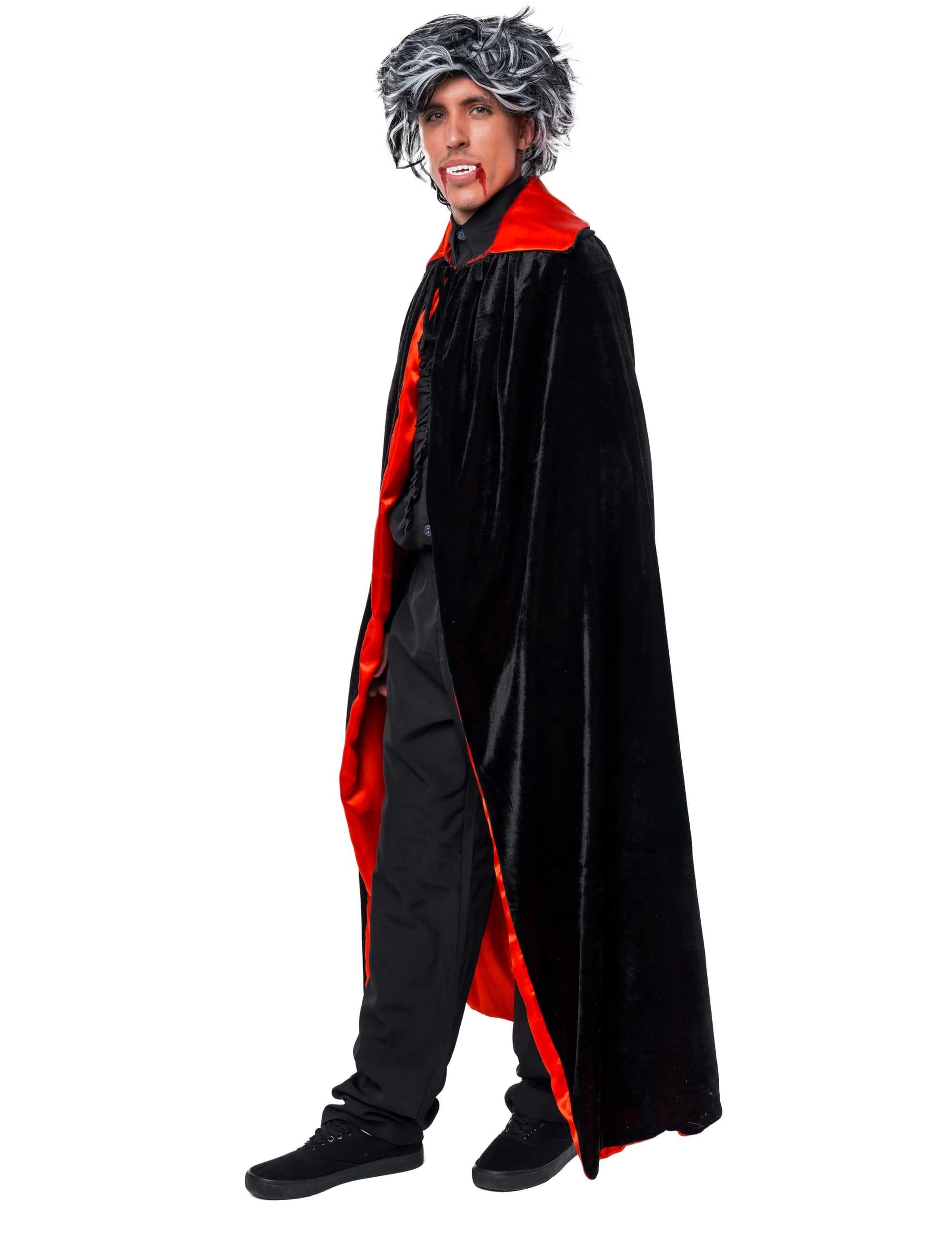 Umhang Vampir Samt Herren schwarz/rot one size
