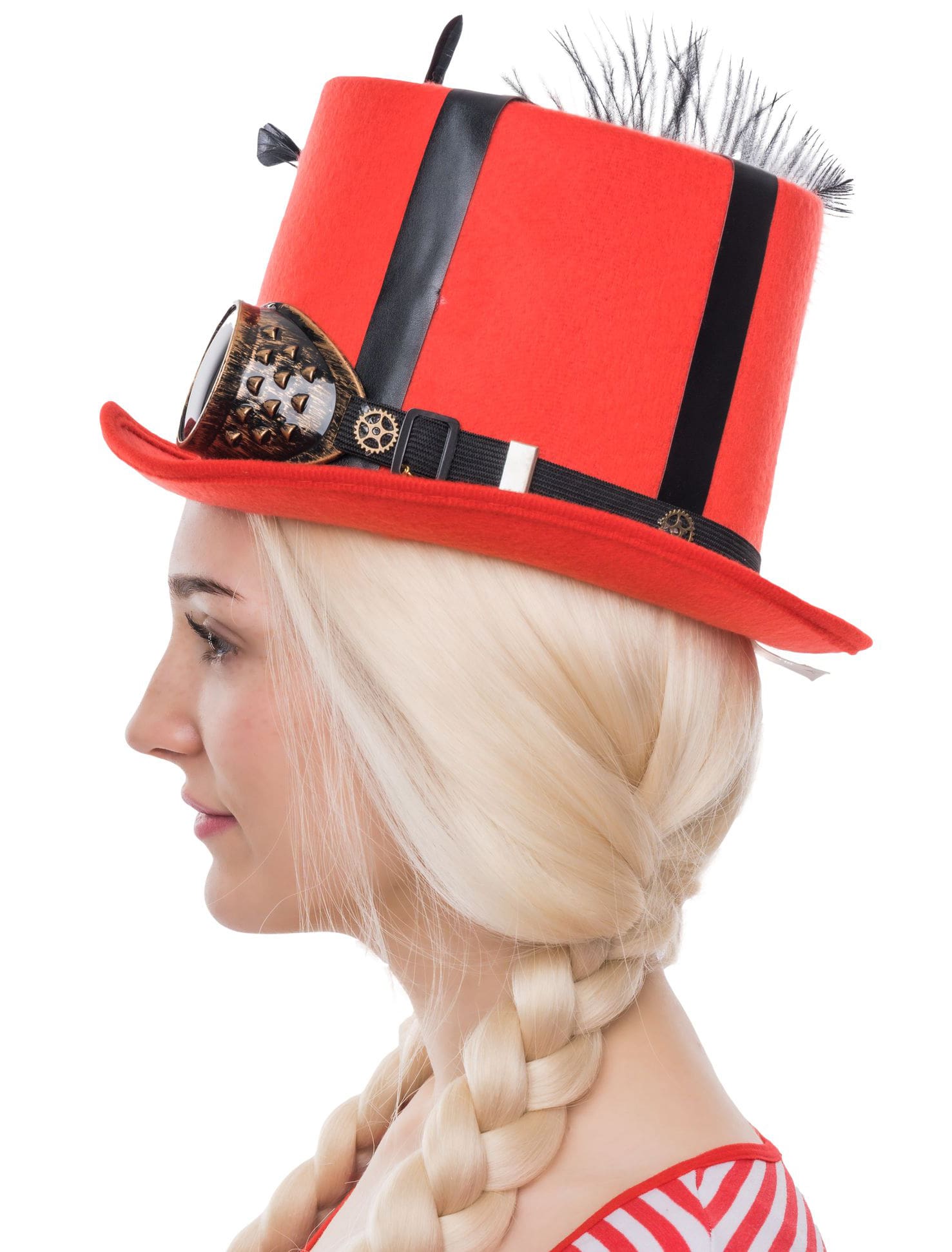 Hut Steampunk mit Brille rot one size
