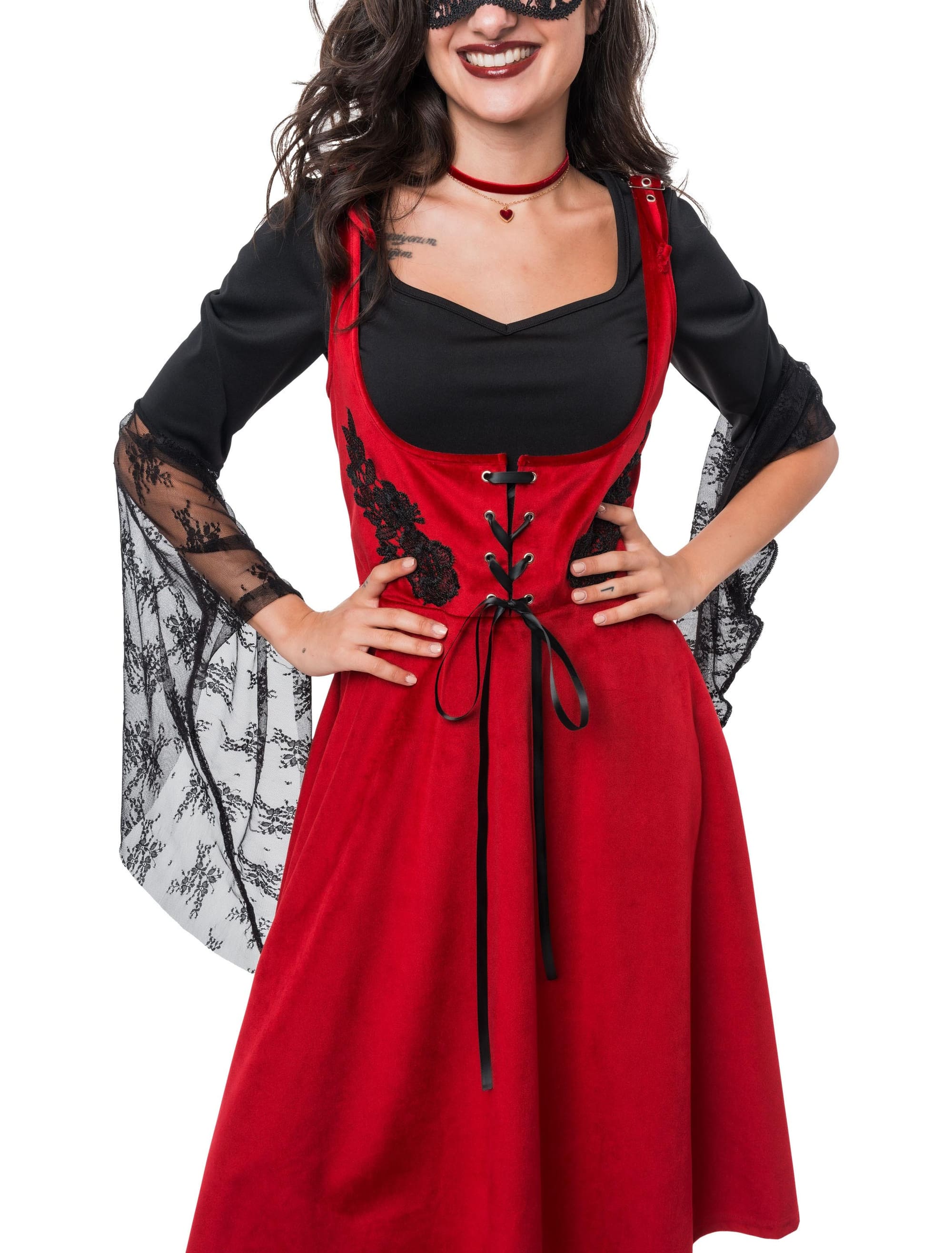 Samtkleid Vampirin Damen rot/schwarz S