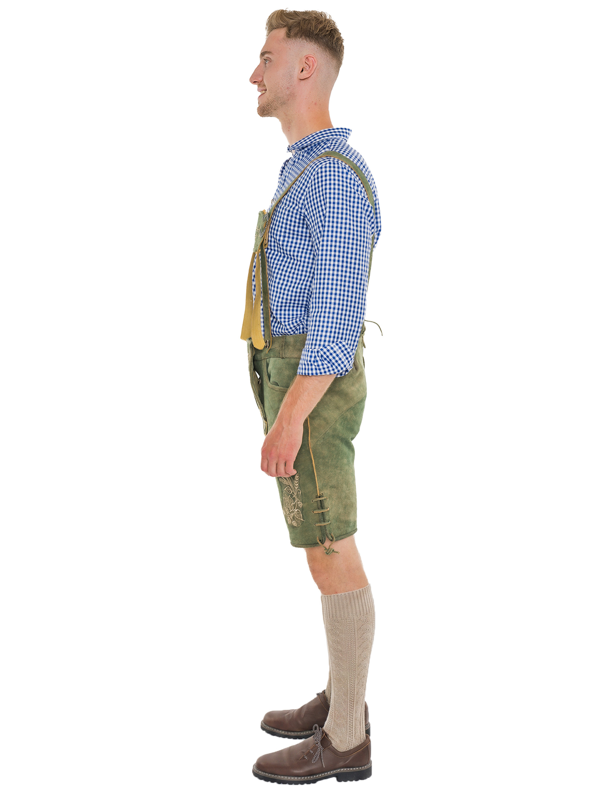 Lederhose kurz mit Blumen Herren grün XL