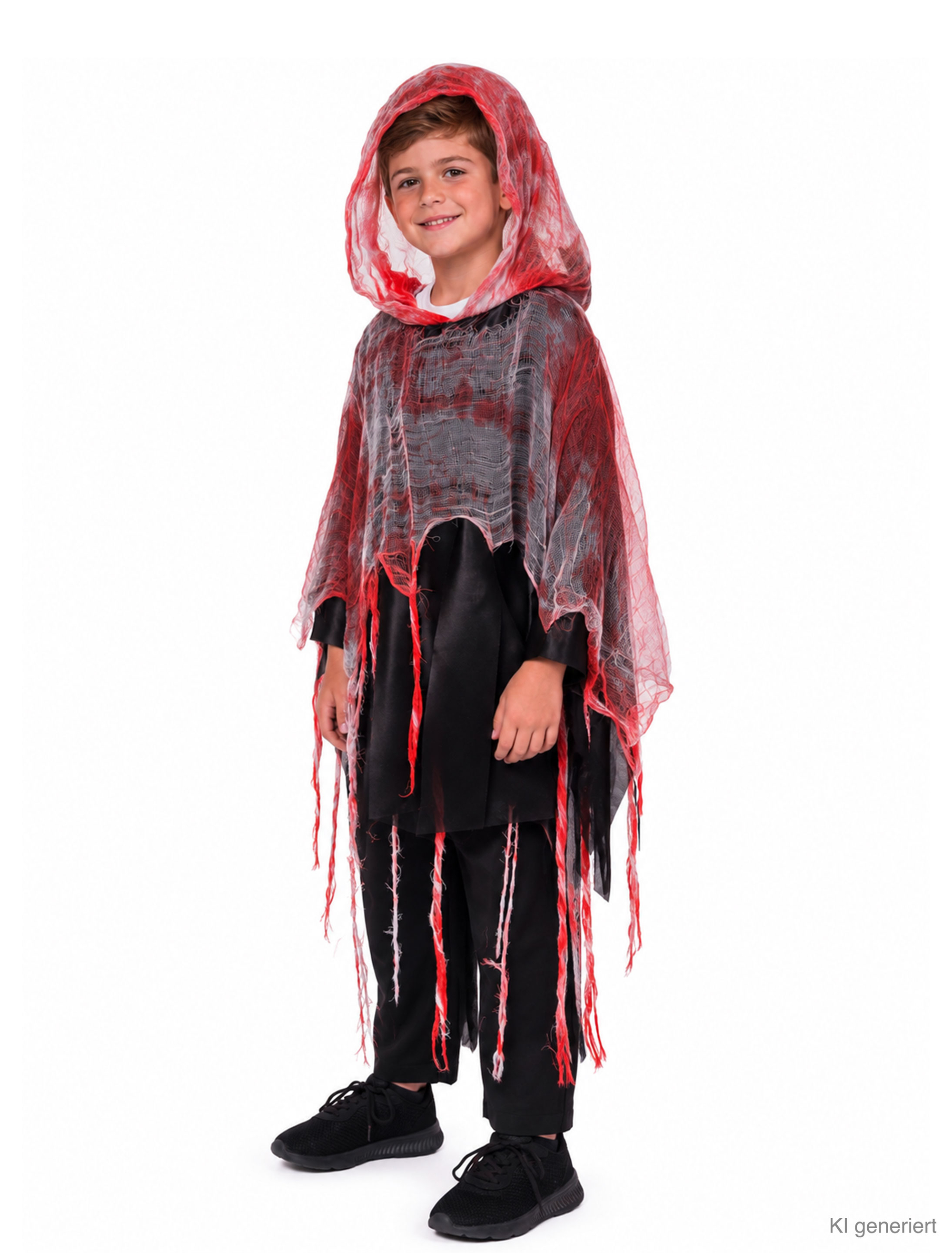 Poncho blutiger Geist mit Kapuze Kinder schwarz/rot one size