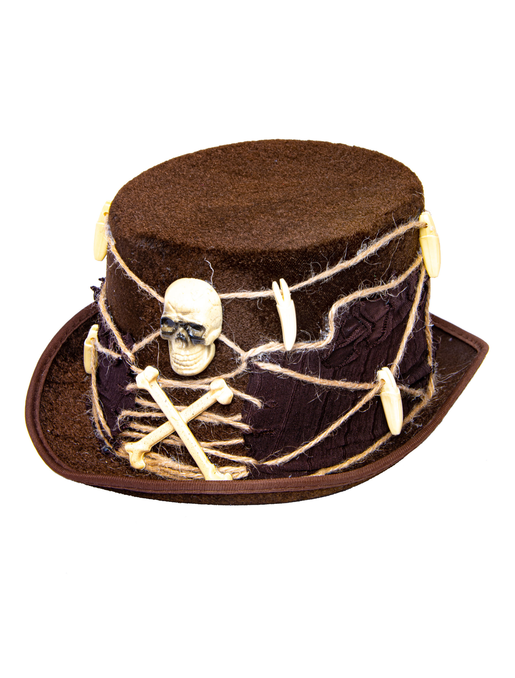Zylinder mit Totenkopf & Knochen gekreuzt braun