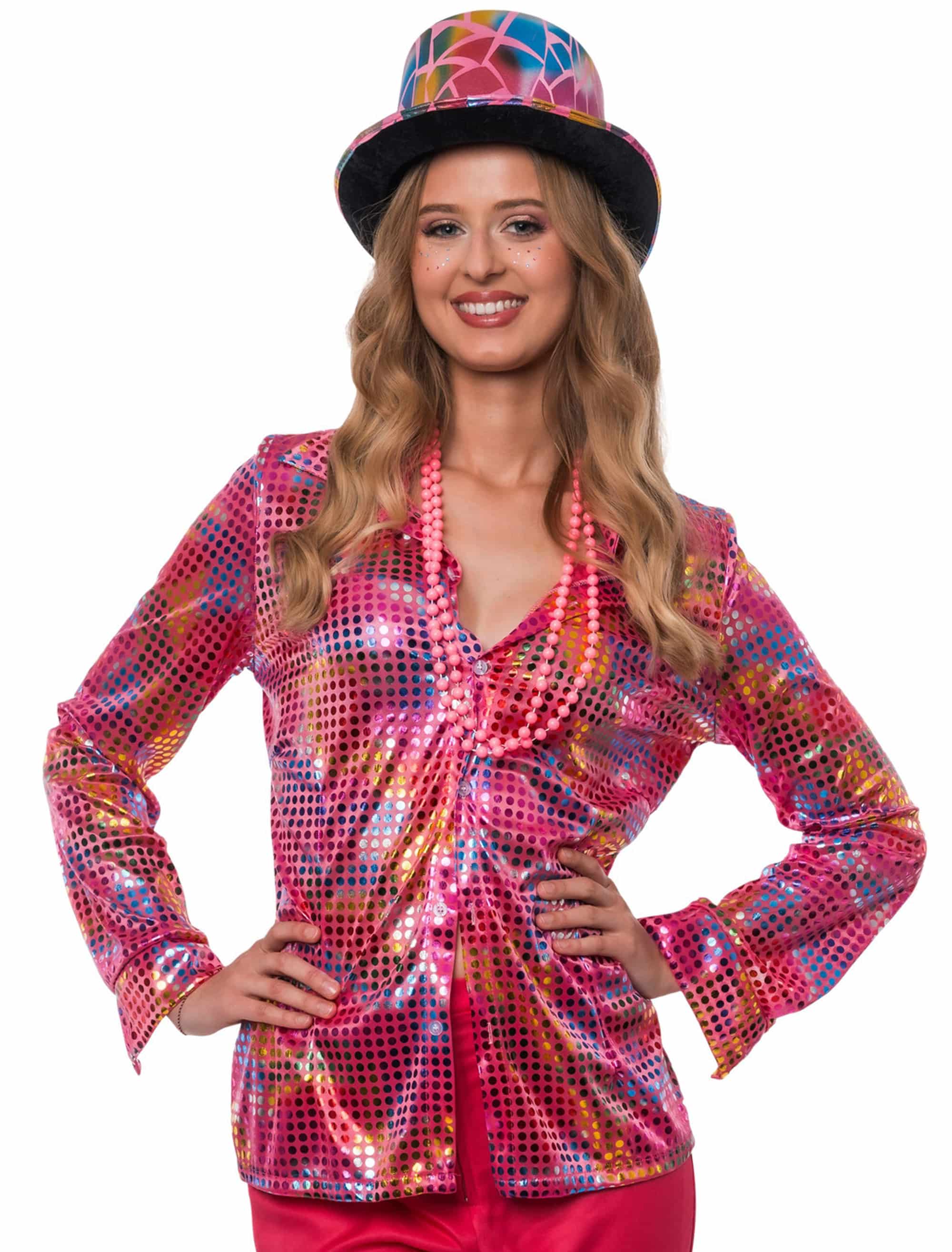 Bluse Disco Gepunktet Damen pink S/M