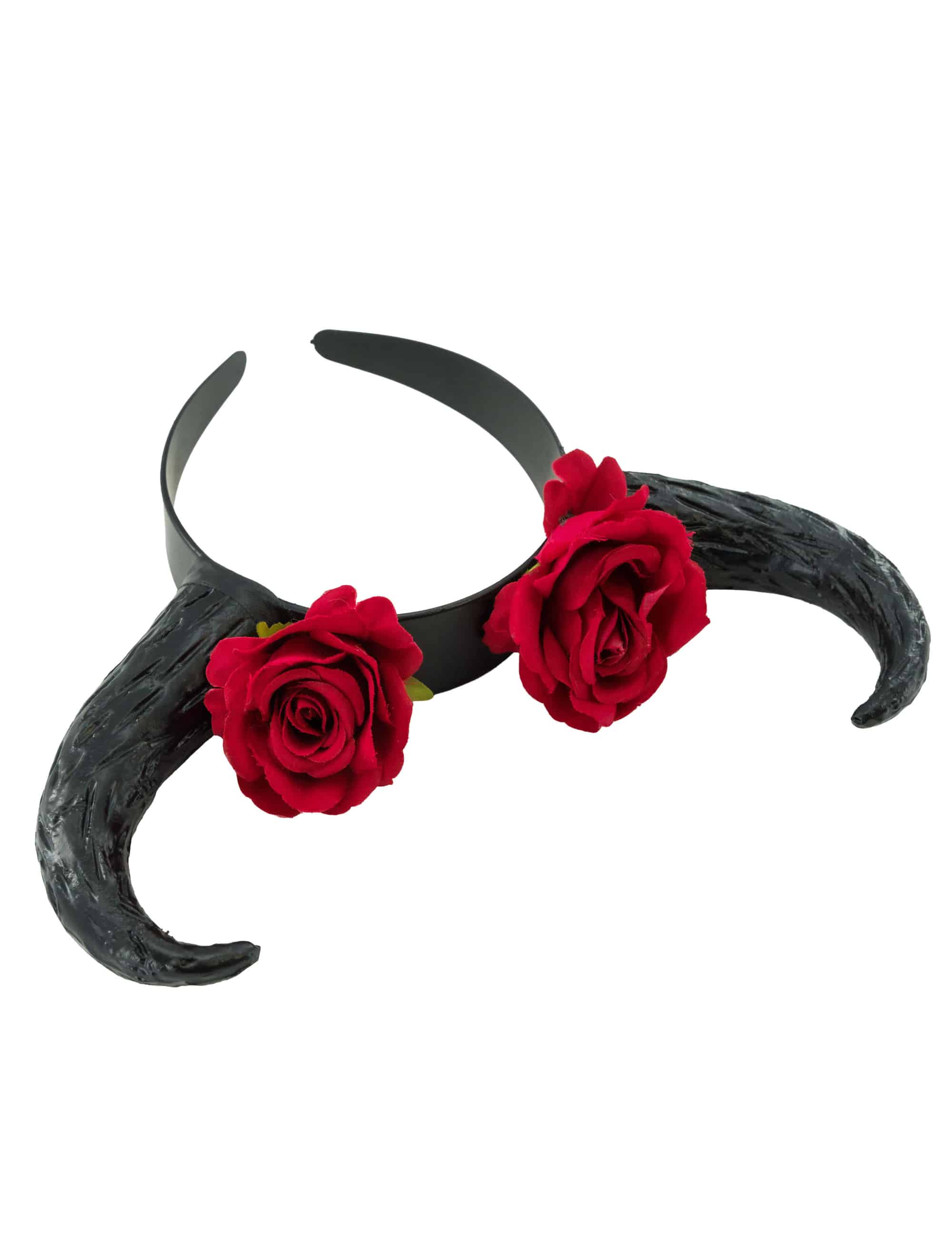 Haarreif mit Hörnern und Blumen schwarz/rot