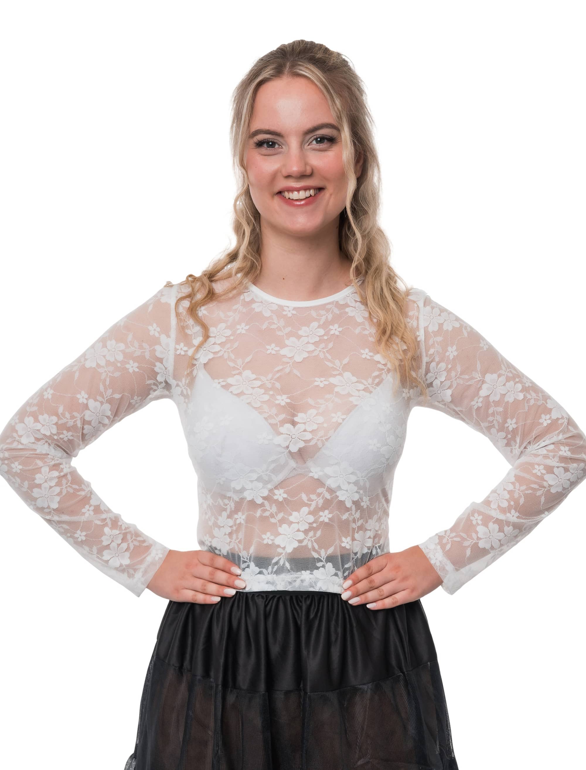 Oberteil Mesh Blumen Damen weiß 42