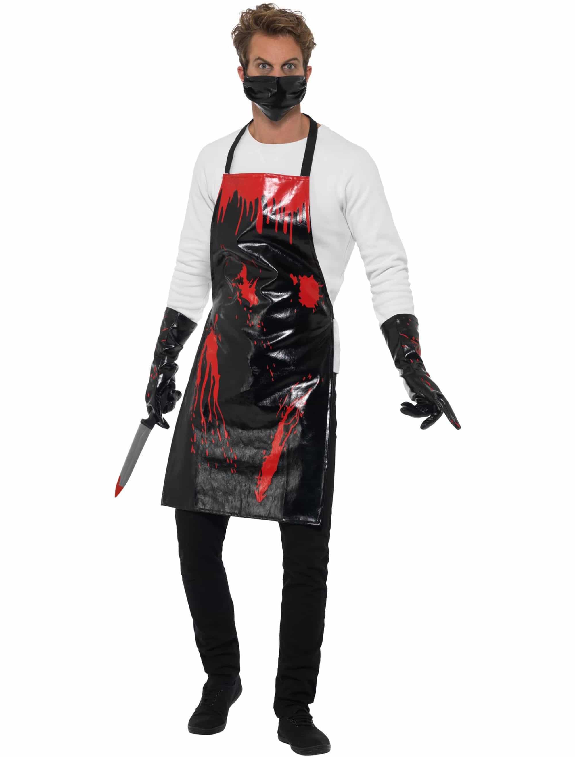 Metzger Set blutig 3-tlg. Herren schwarz/rot