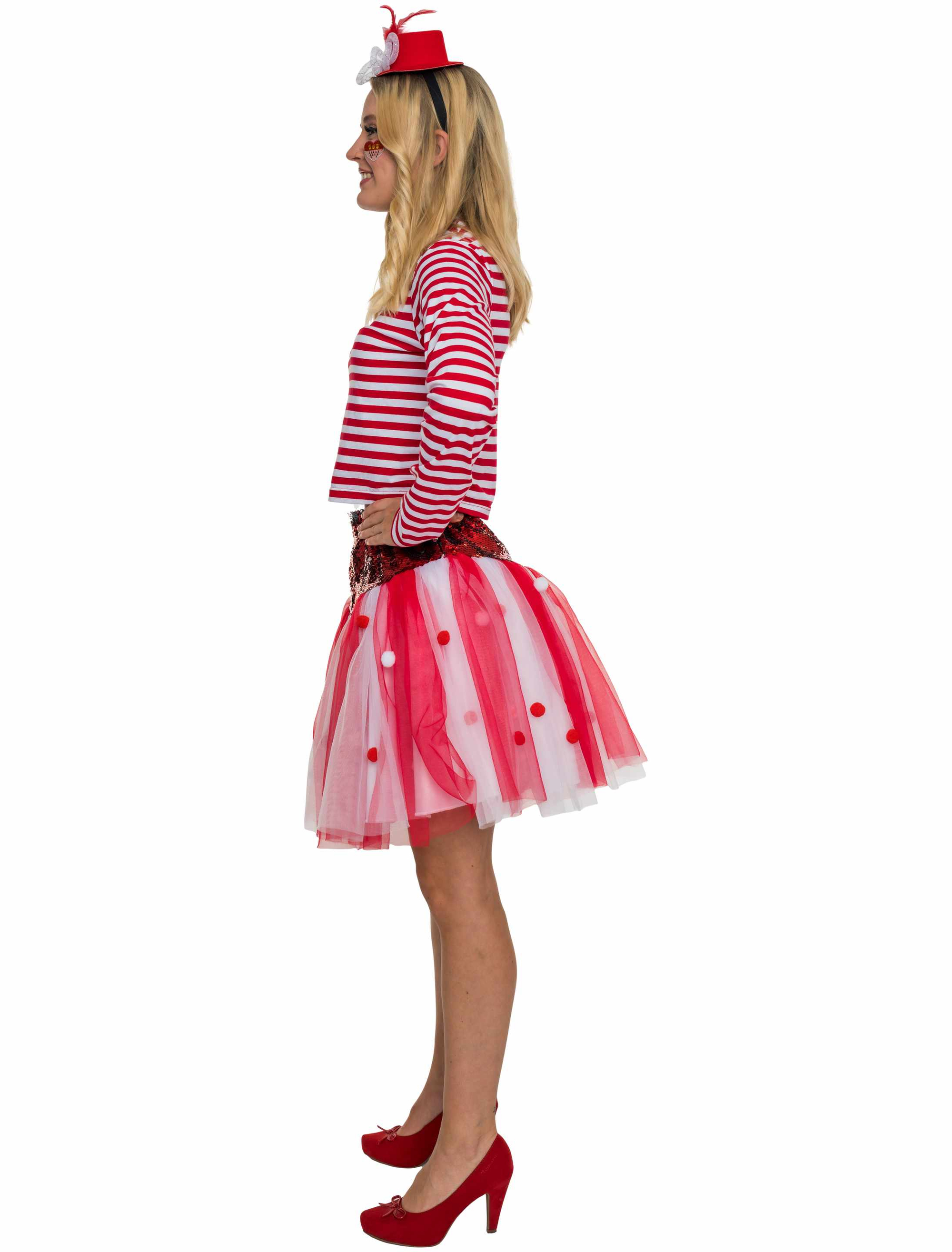 Petticoat mit Pailletten und Pompons Damen rot/weiß L/XL