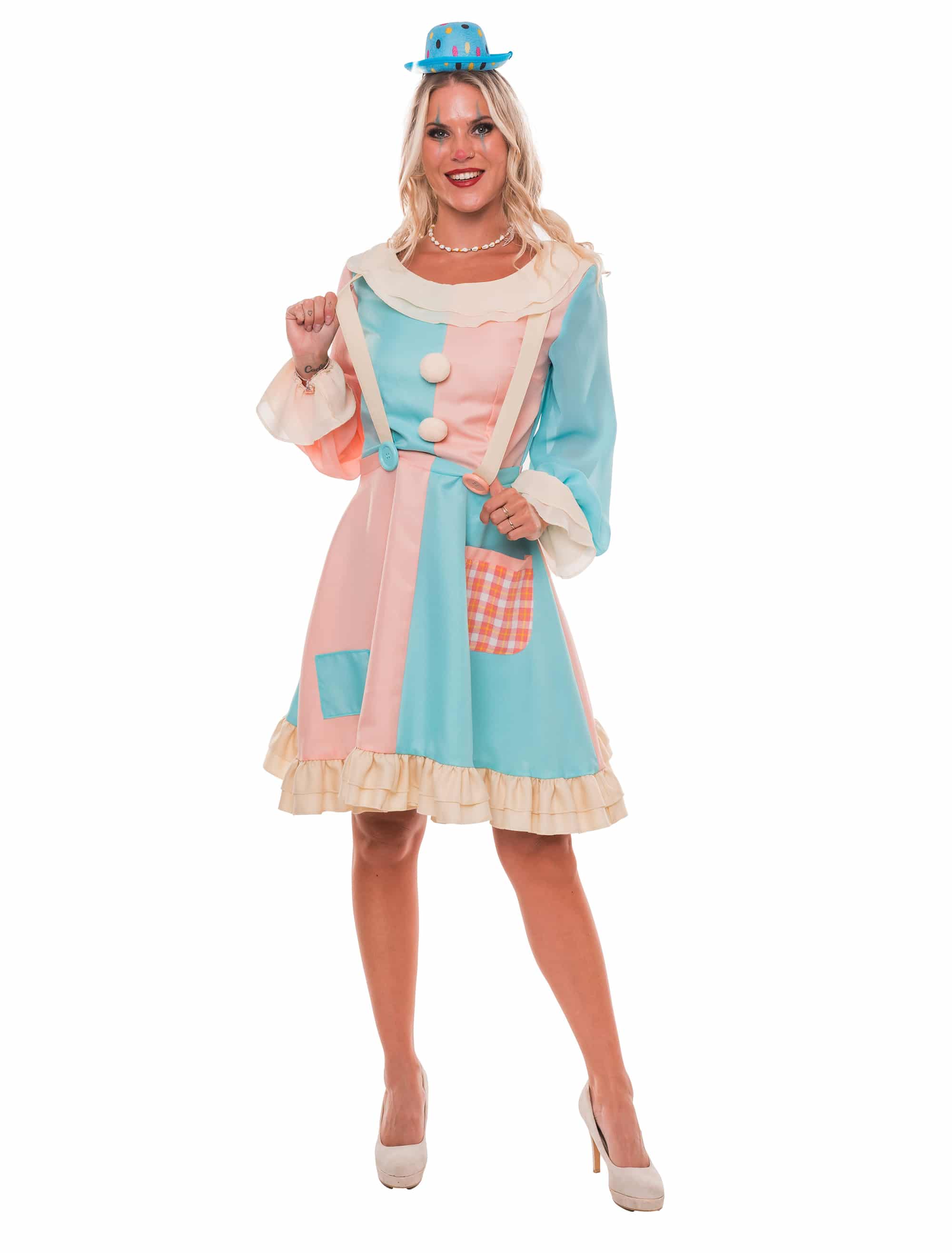Kleid Clown Damen blau/pink 2XL/3XL