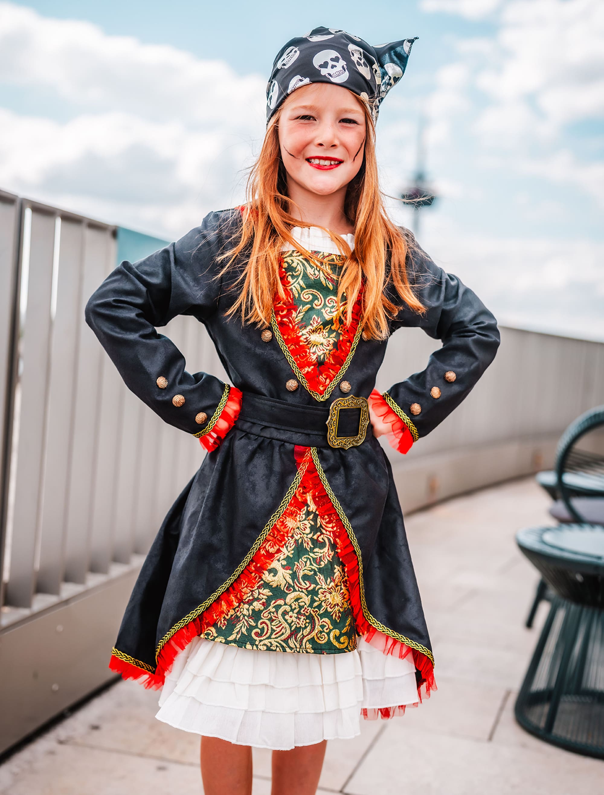Kleid Piratin Kinder schwarz/rot/gold 104/116