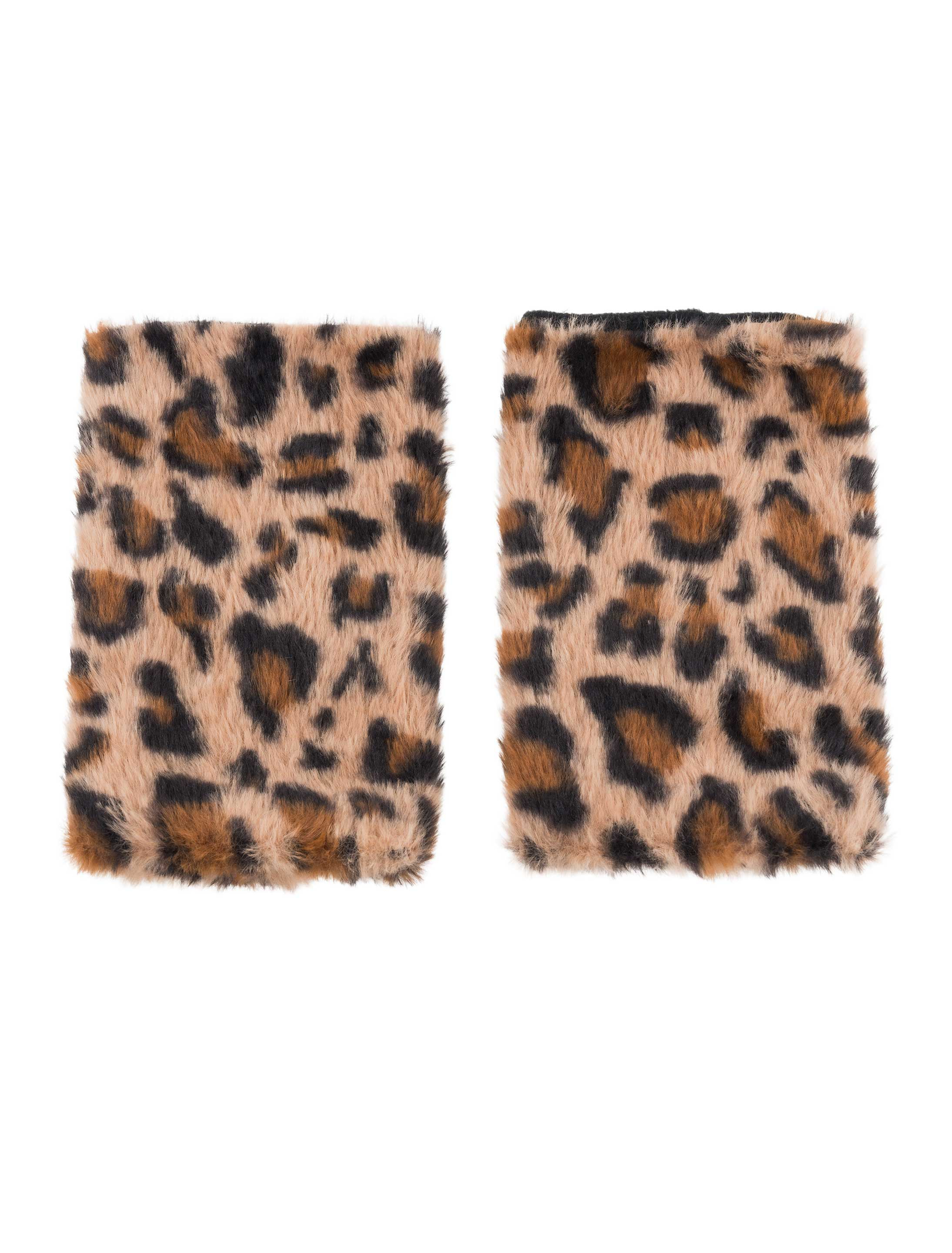 Handstulpen Plüsch fingerlos Leopard braun/schwarz one size