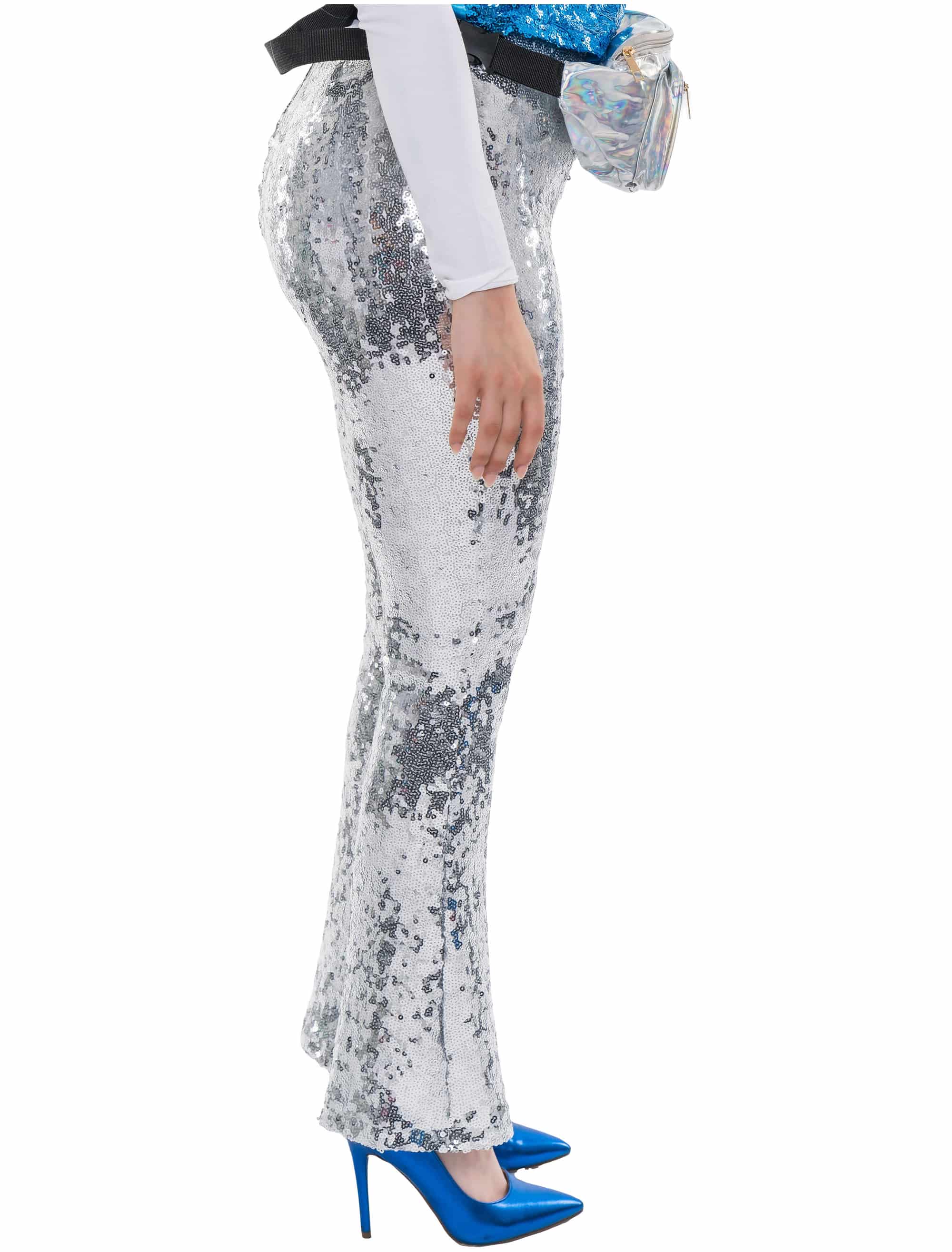 Schlaghose Pailletten Damen silber S-M
