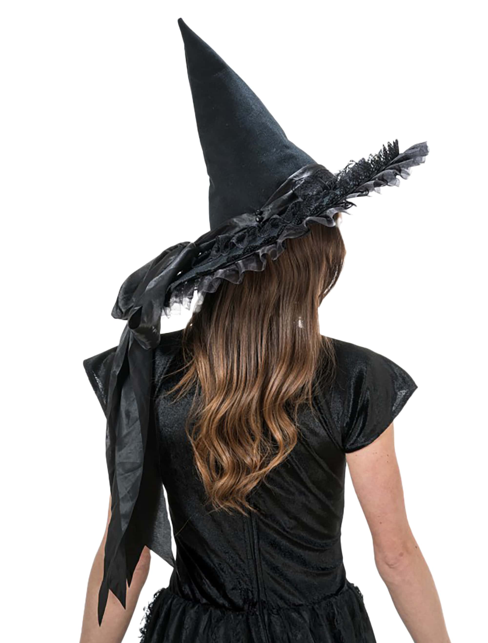Hexenhut mit Spitze und Schleife schwarz one size