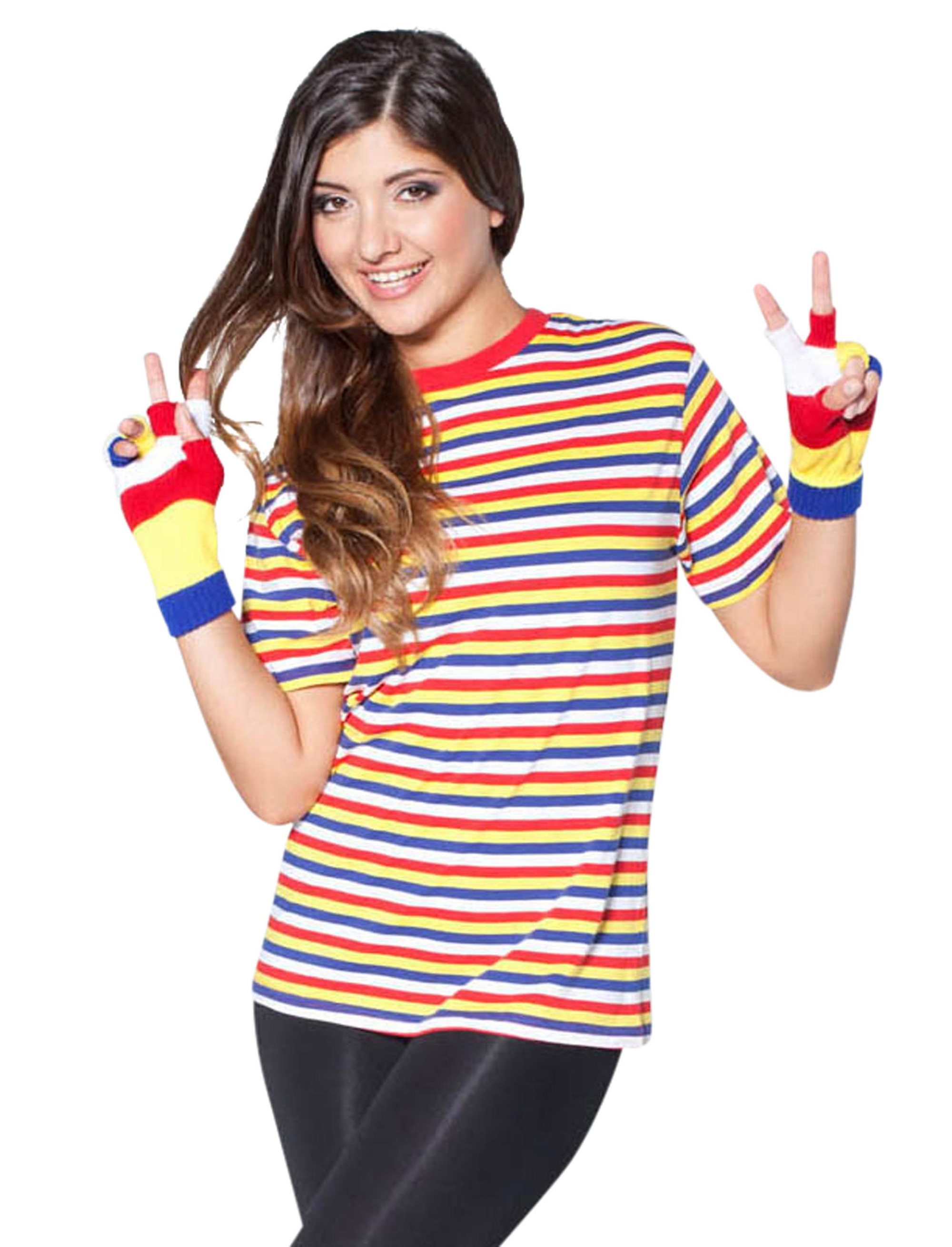 Ringelpulli kurzarm Unisex rot/weiß/blau/gelb XS
