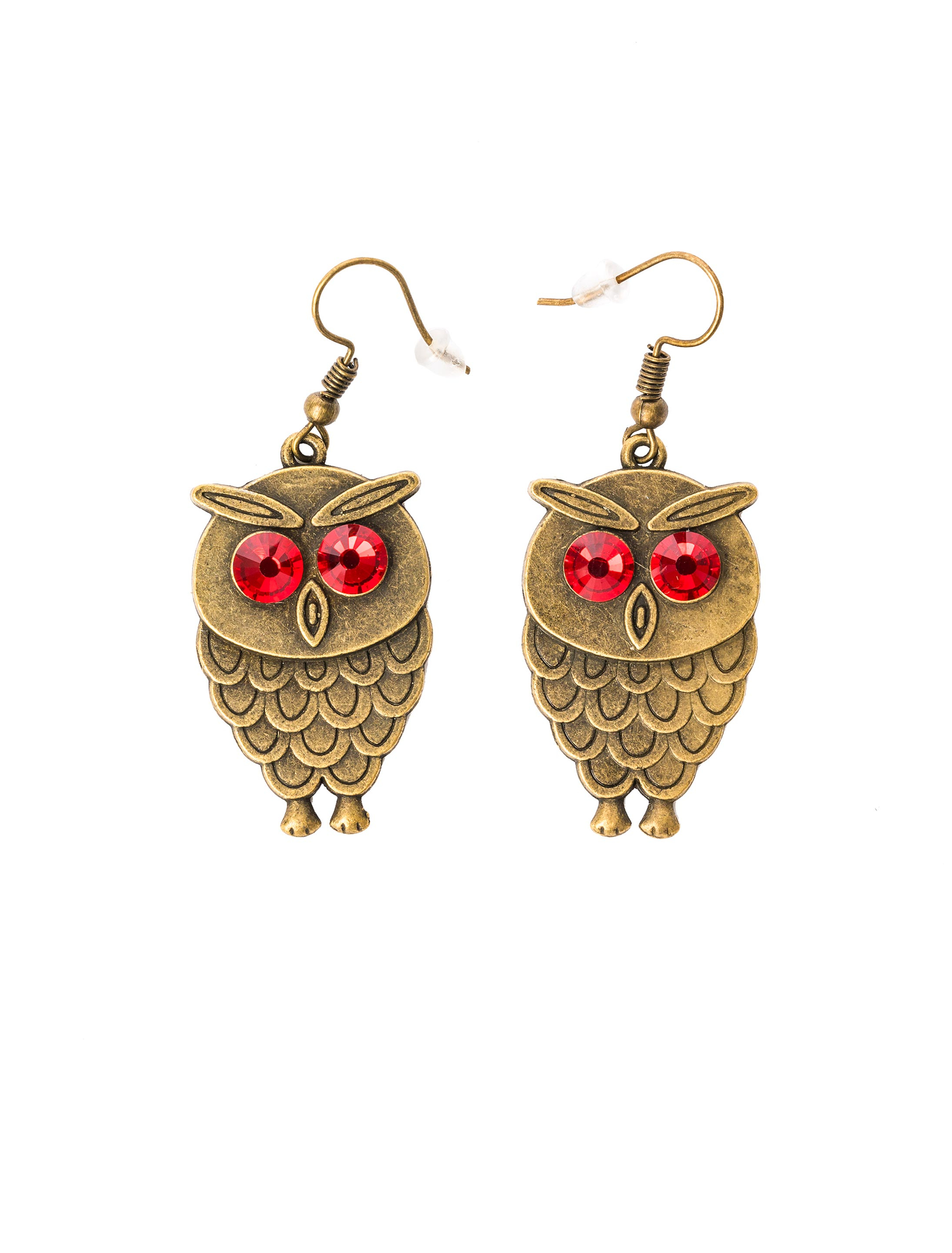 Ohrringe Eulen mit roten Augen gold