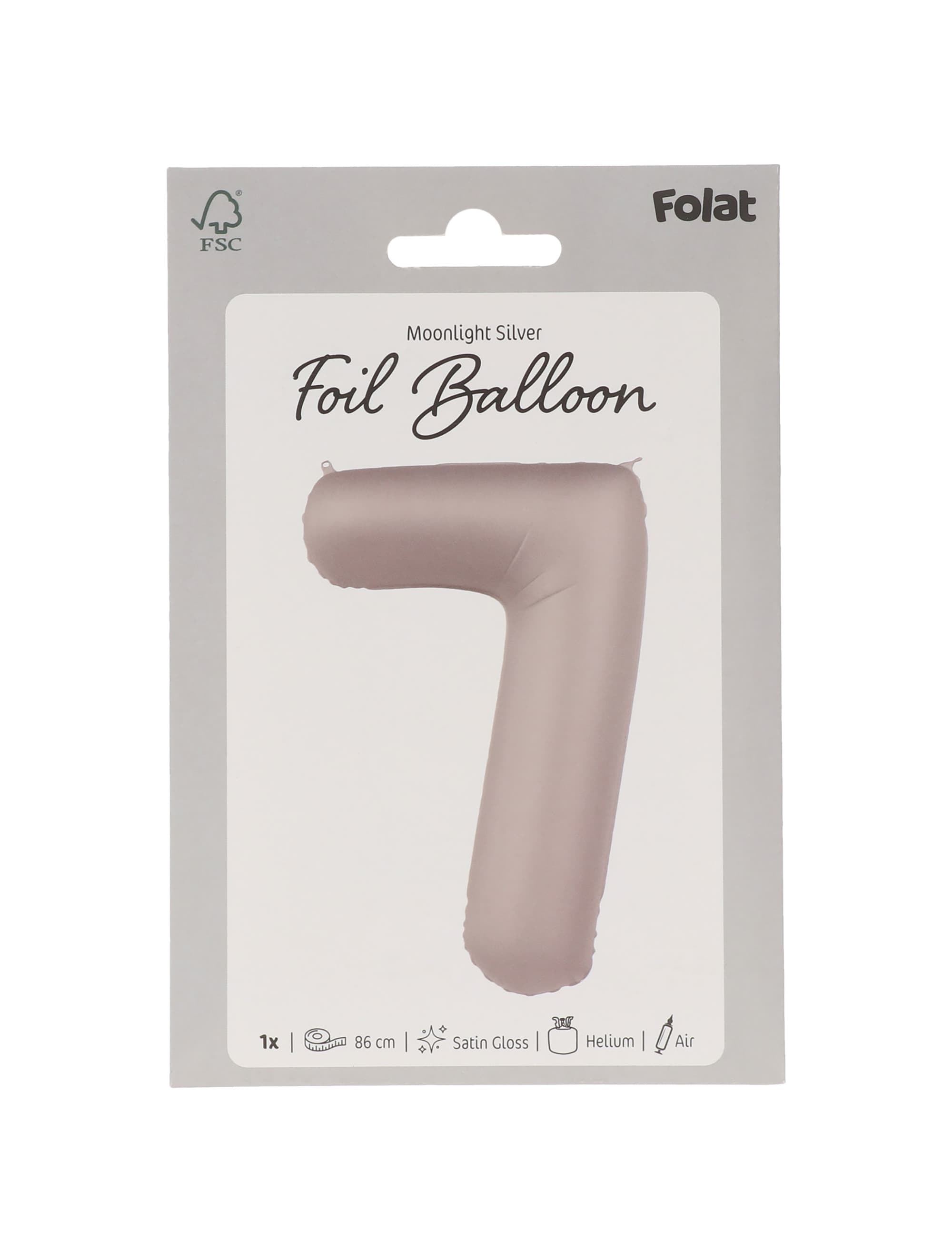 Folienballon Zahl 7 L matt silber