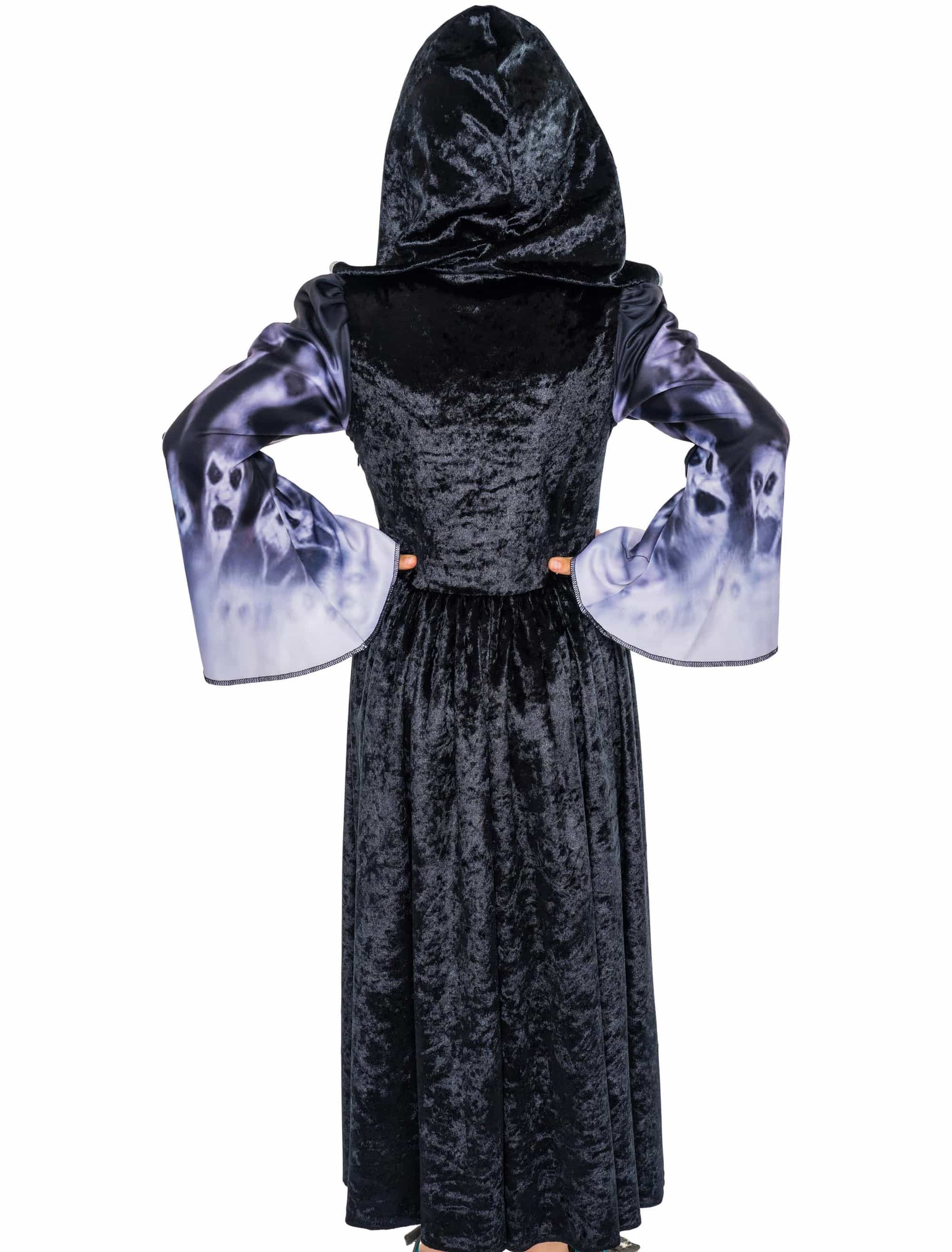 Kapuzenkleid mit Totenköpfen schwarz 104