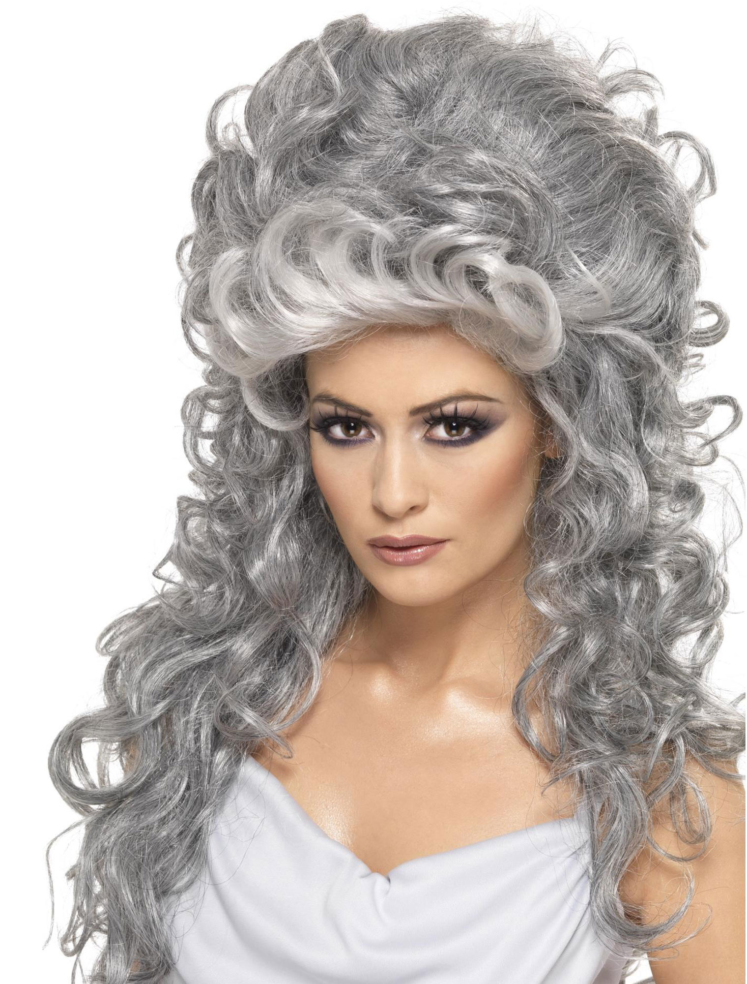 Perücke mit Locken und Pony grau