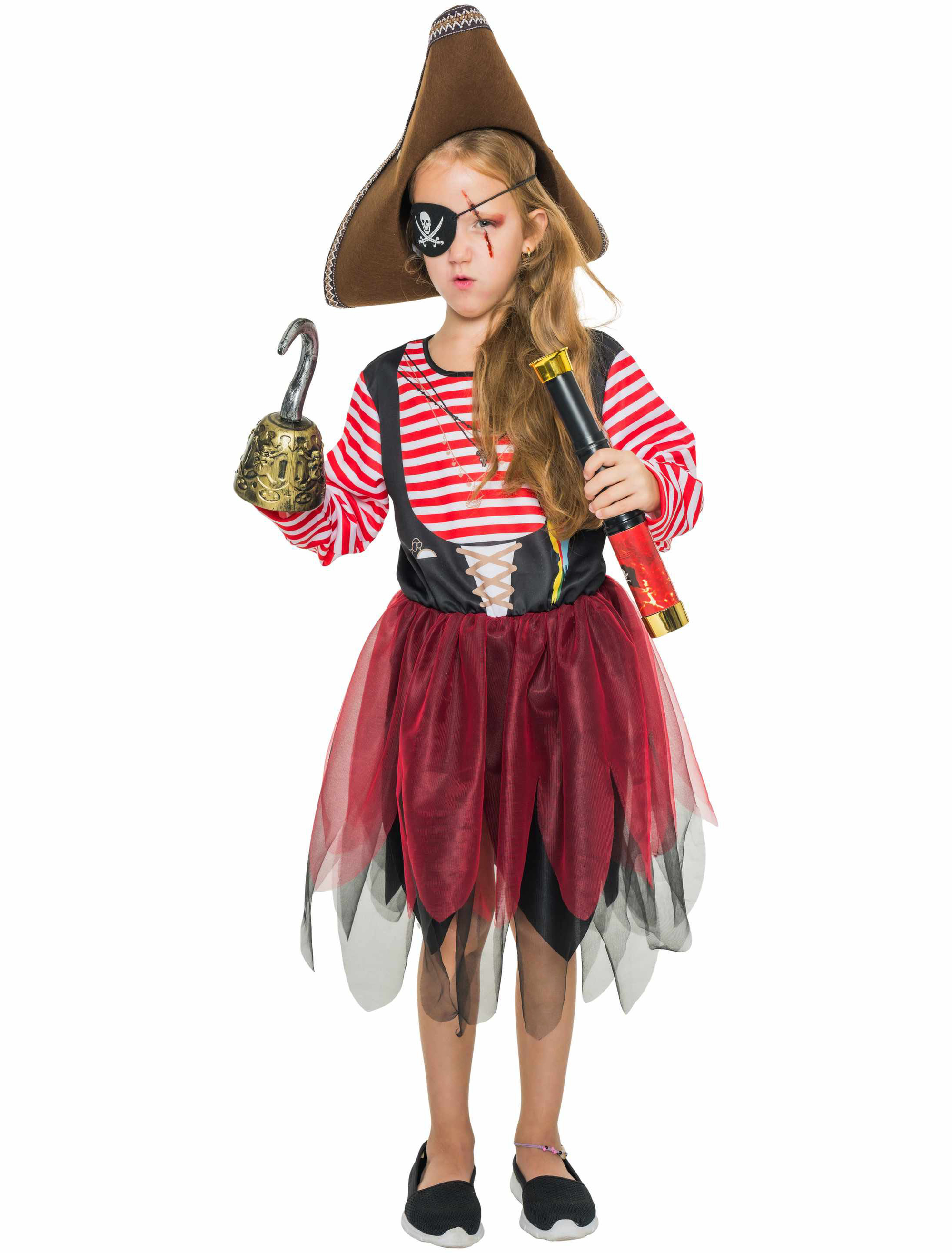 Kleid Piratin mit Papagei Kinder schwarz/rot 104