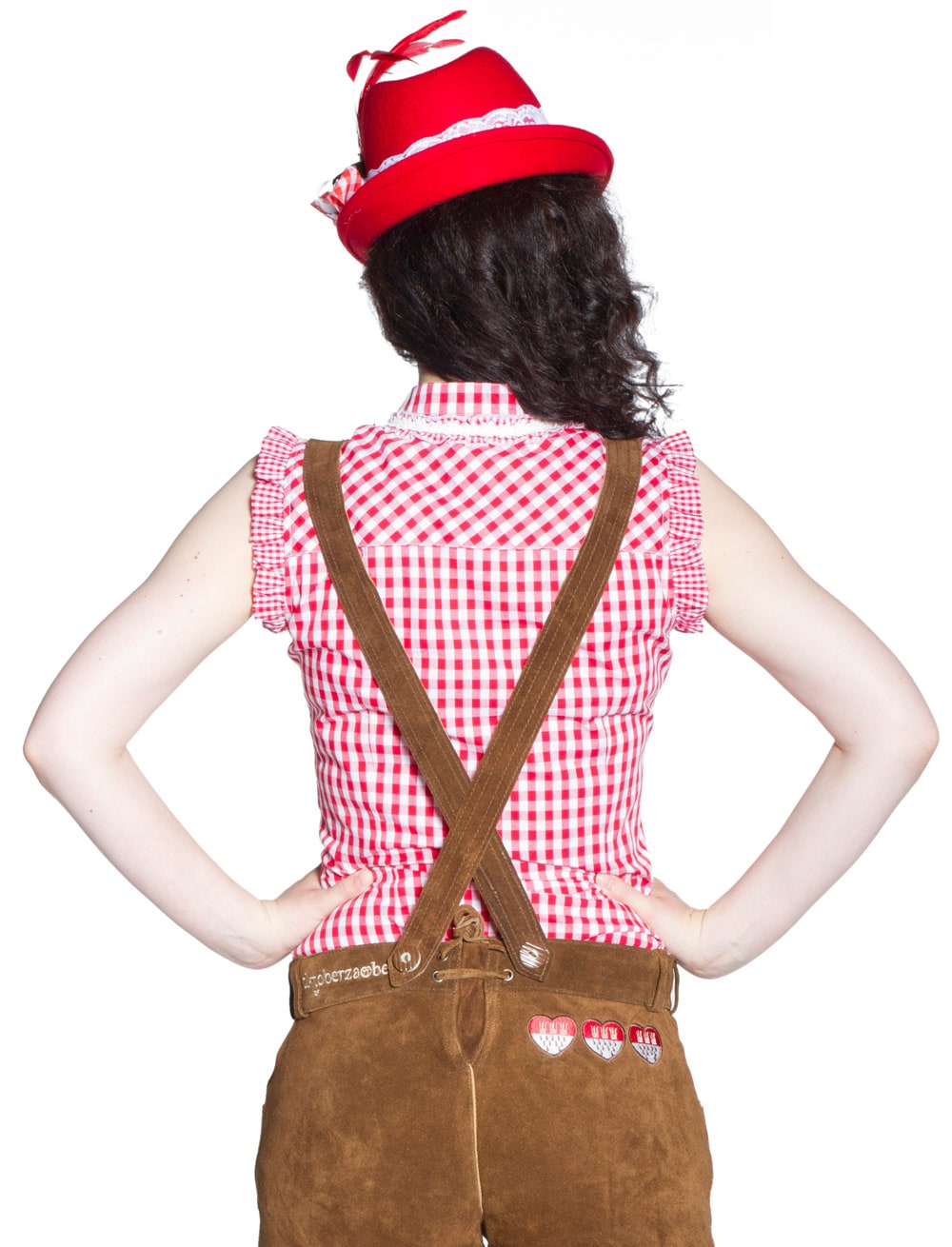 Trachtenbluse ärmellos Damen rot/weiß XL