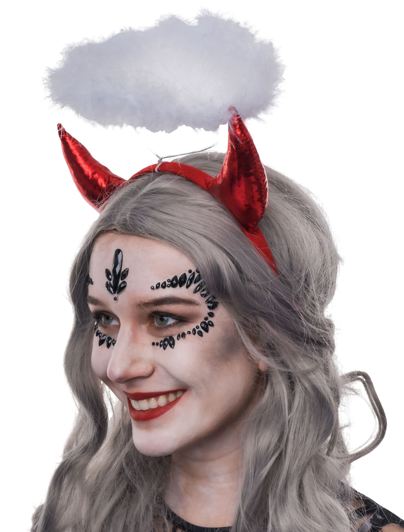 Haarreif Teufel/Engel Damen schwarz/weiß/rot
