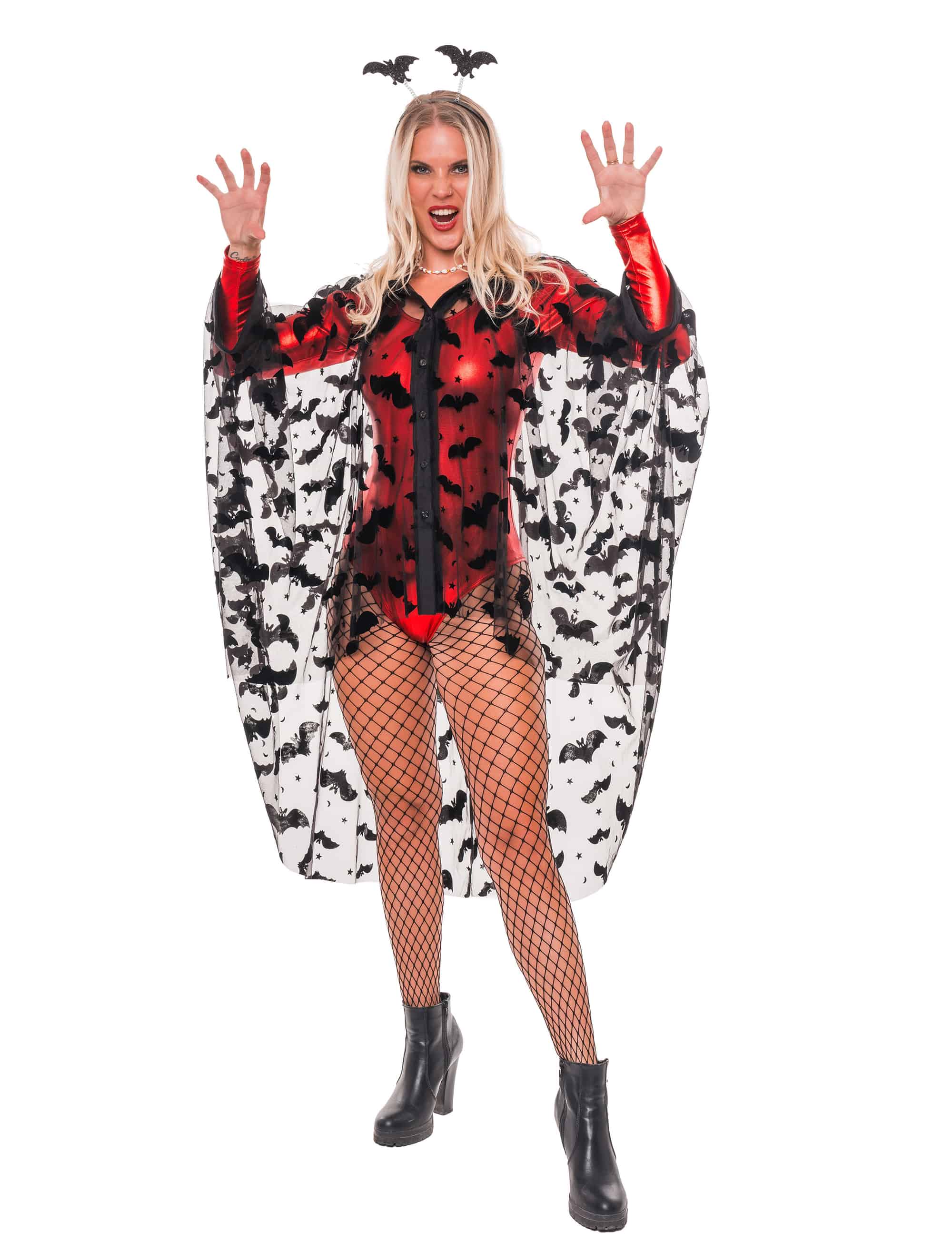 Poncho Fledermäuse mit Ärmeln Damen schwarz S/M