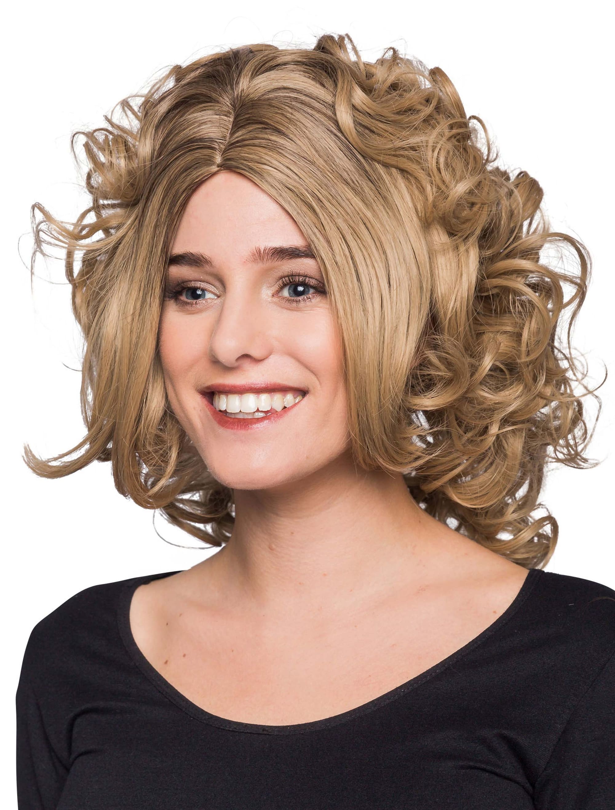 Perücke schulterlang lockig Pony blond